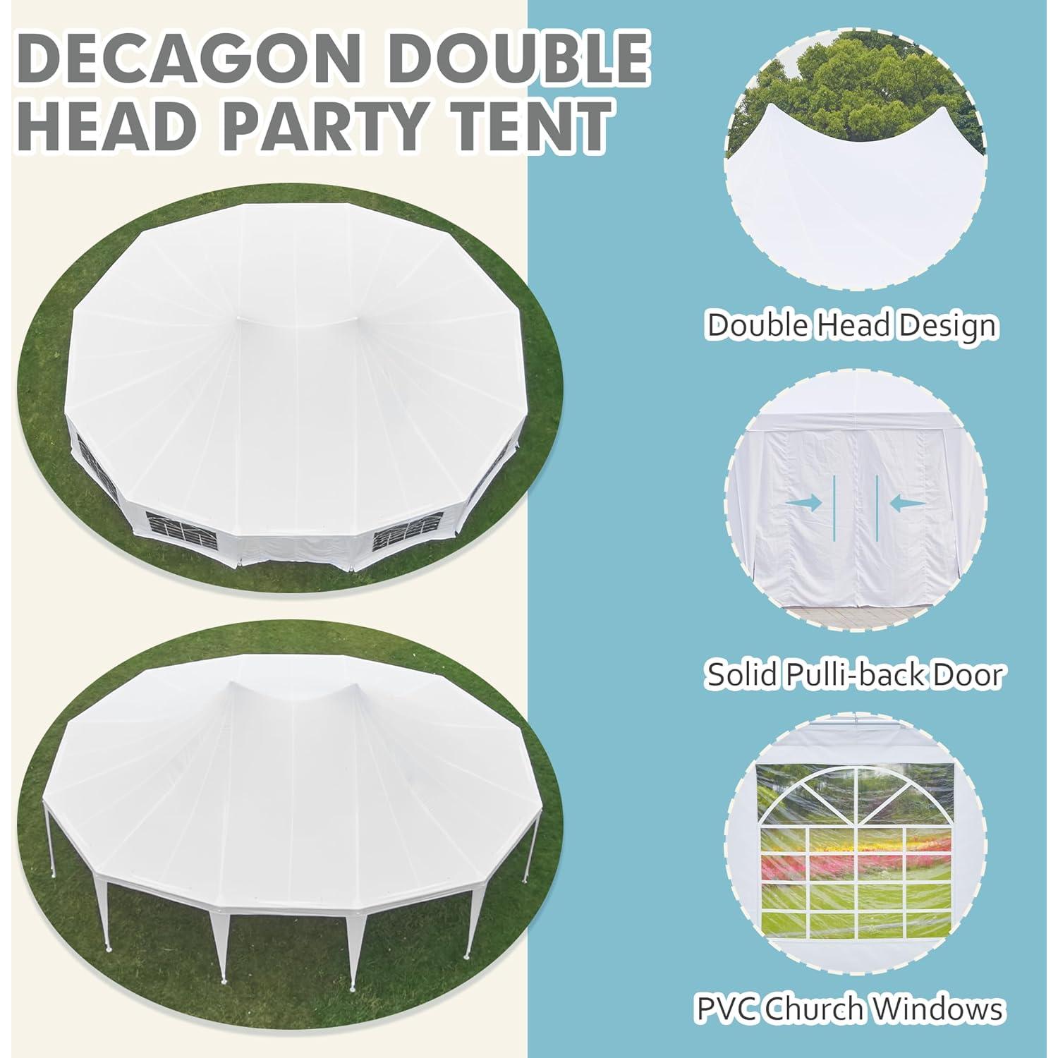 EROMMY 29x23ft Party Tent, White Wedding Tent, Dodecagonal Heavy Duty Canopy with Removable Sidewalls, 10 Church Windows and 2 Pull-Back Doors, Outdoor Gazebo Pavilion Shelter Tent for Party, Event