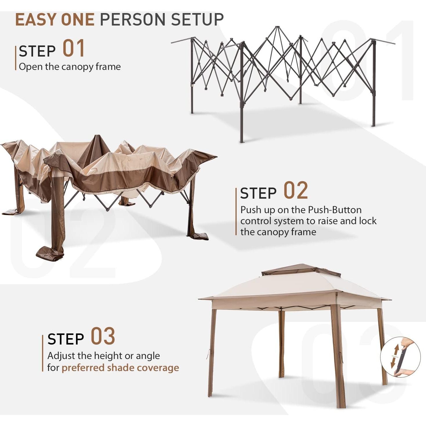 COOS BAY 11x11 Pop Up Instant Gazebo Tent with Mosquito Netting Outdoor Canopy Shelter with 121 Square Feet of Shade (Beige)