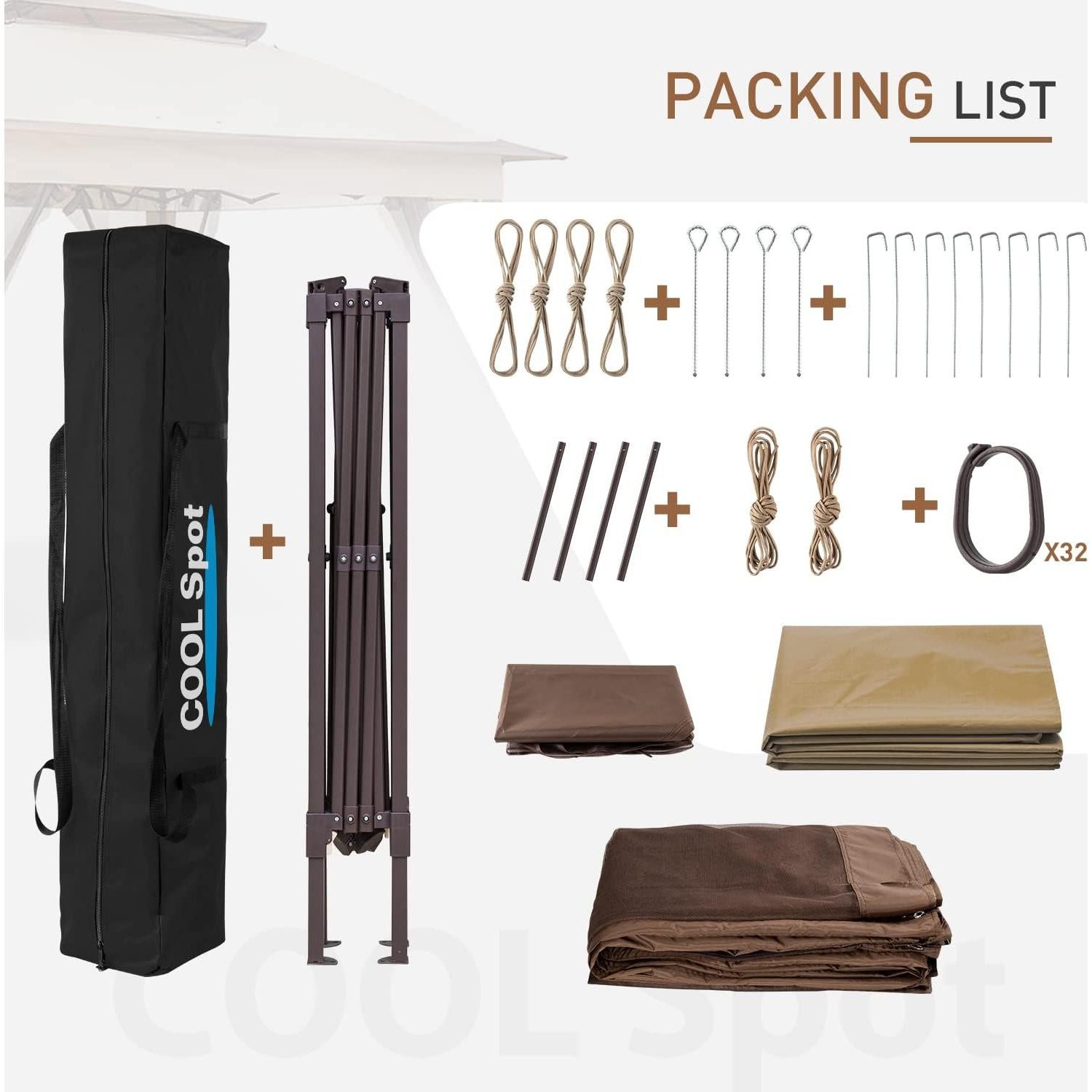 COOS BAY 11x11 Pop Up Instant Gazebo Tent with Mosquito Netting Outdoor Canopy Shelter with 121 Square Feet of Shade (Beige)