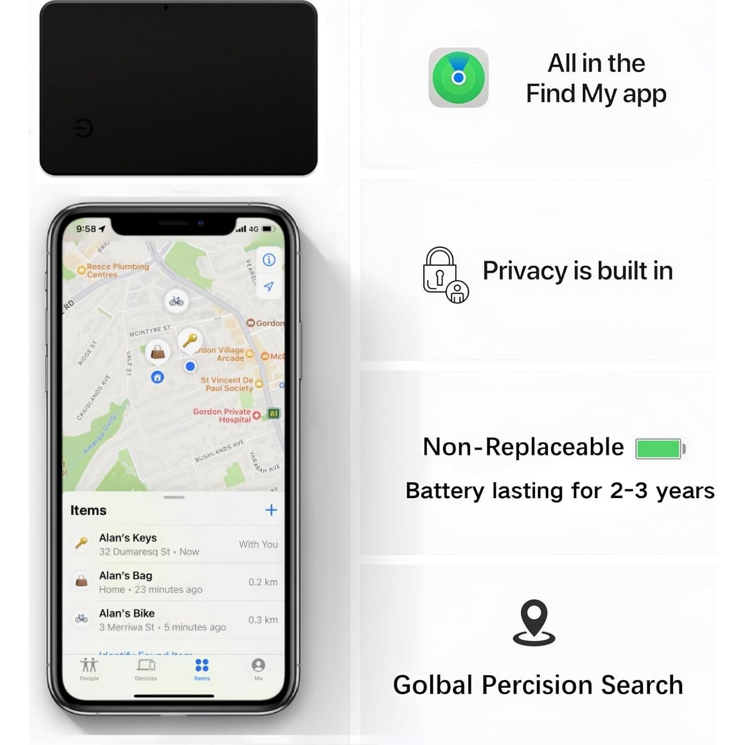 Wallet Tracker Card with Apple Find My[Apple MFi Certified], 1-Back Nutale Smart Card Bluetooth Tracker GPS Tracker, 2.8mm Extremely Thin & 2-3 Years Long Life & IP65, Keys and Wallet Finder(1 Pack)