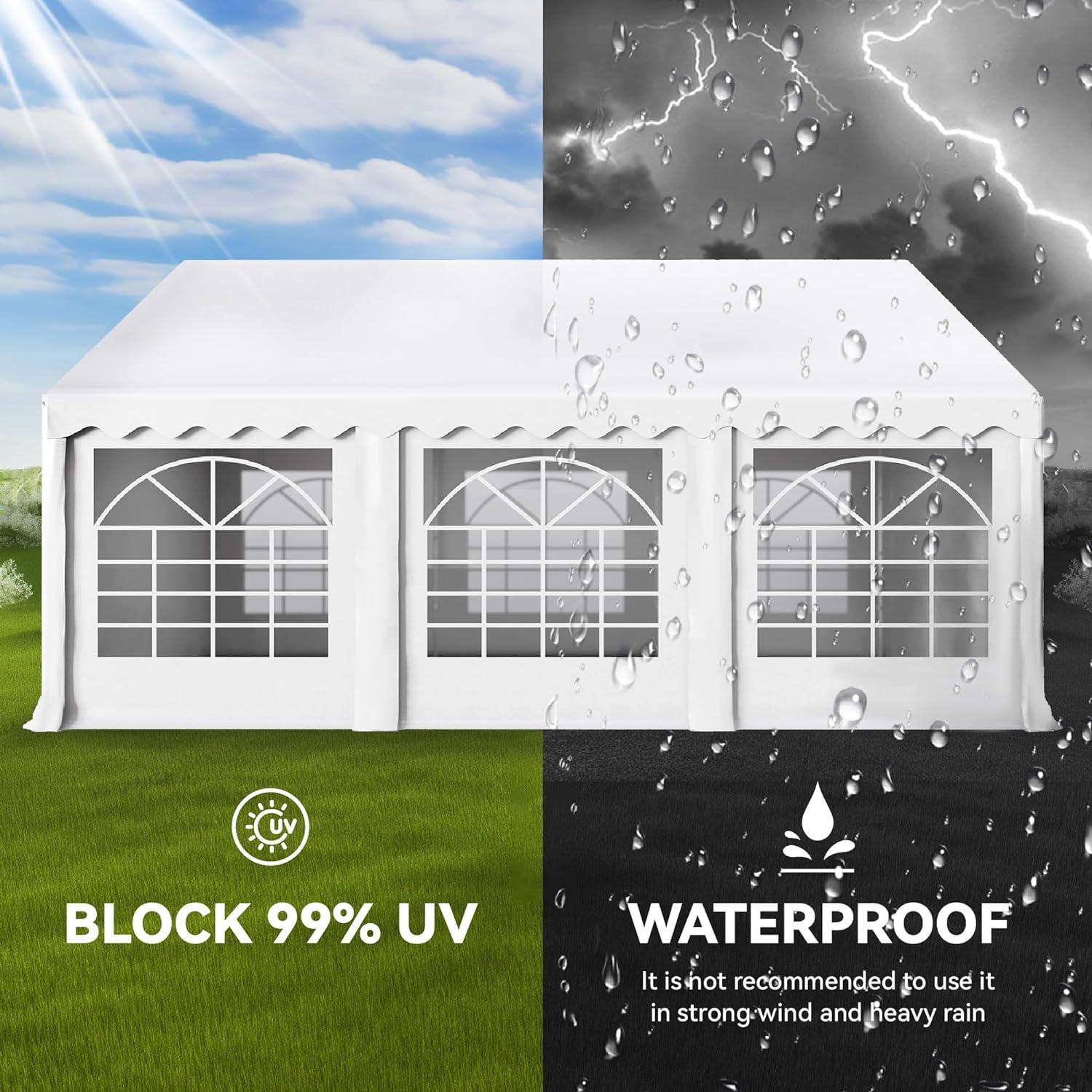 PHI VILLA 20'x16' Outdoor Heavy Duty Party Tent Large Commercial Canopy Wedding Event Shelter with Removable Sidewalls & 3 Storage Bags for Patio Outdoor Garden Events, White