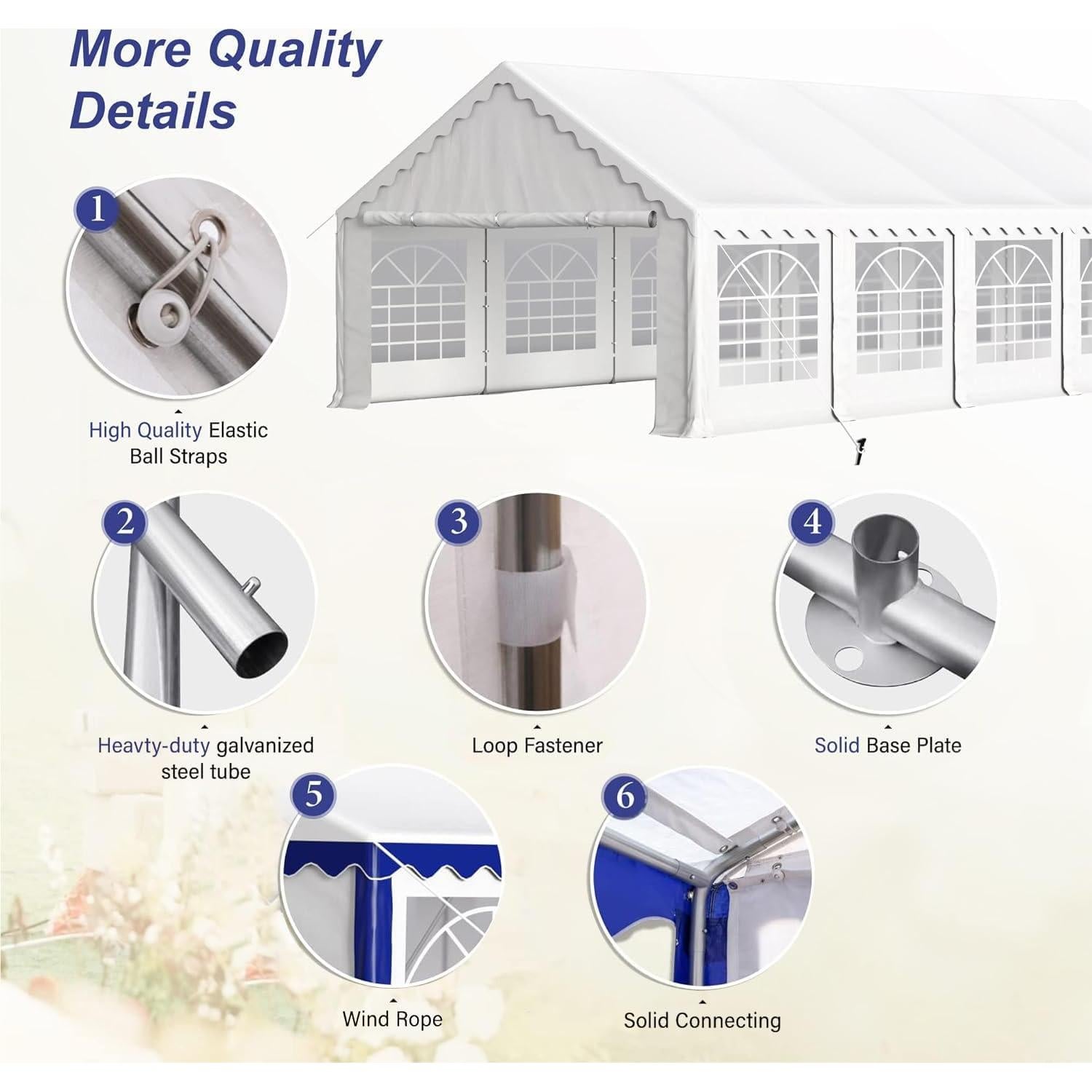 PHI VILLA 20'x16' Outdoor Heavy Duty Party Tent Large Commercial Canopy Wedding Event Shelter with Removable Sidewalls & 3 Storage Bags for Patio Outdoor Garden Events, White