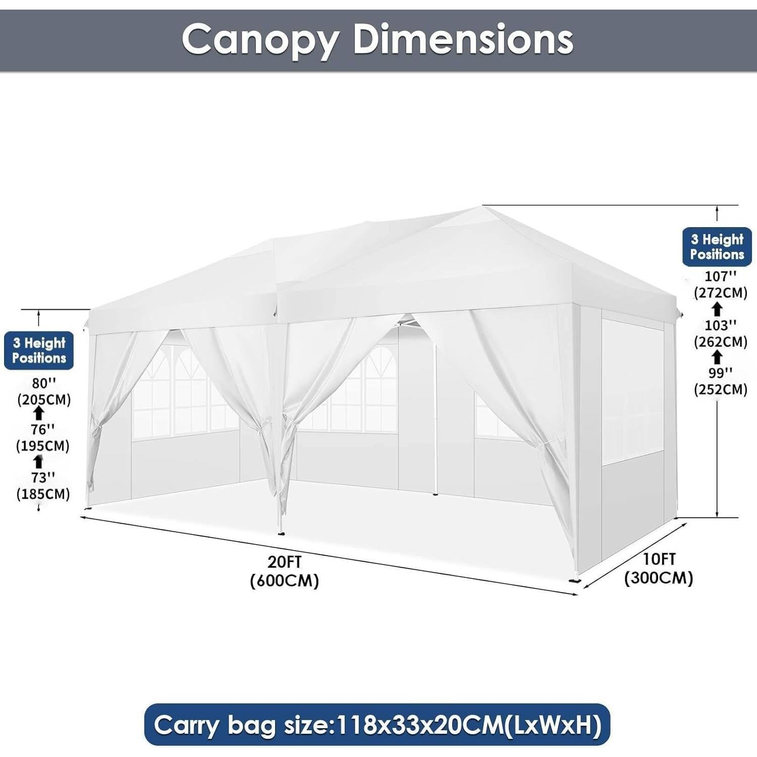 COBIZI Canopy 10x20 Pop Up Canopy Tent with 6 Sidewalls Party Tents for Parties Weddings Backyard Waterproof Canopy Outdoor Commercial Canopy Event Tent with Stakes, Ropes, White