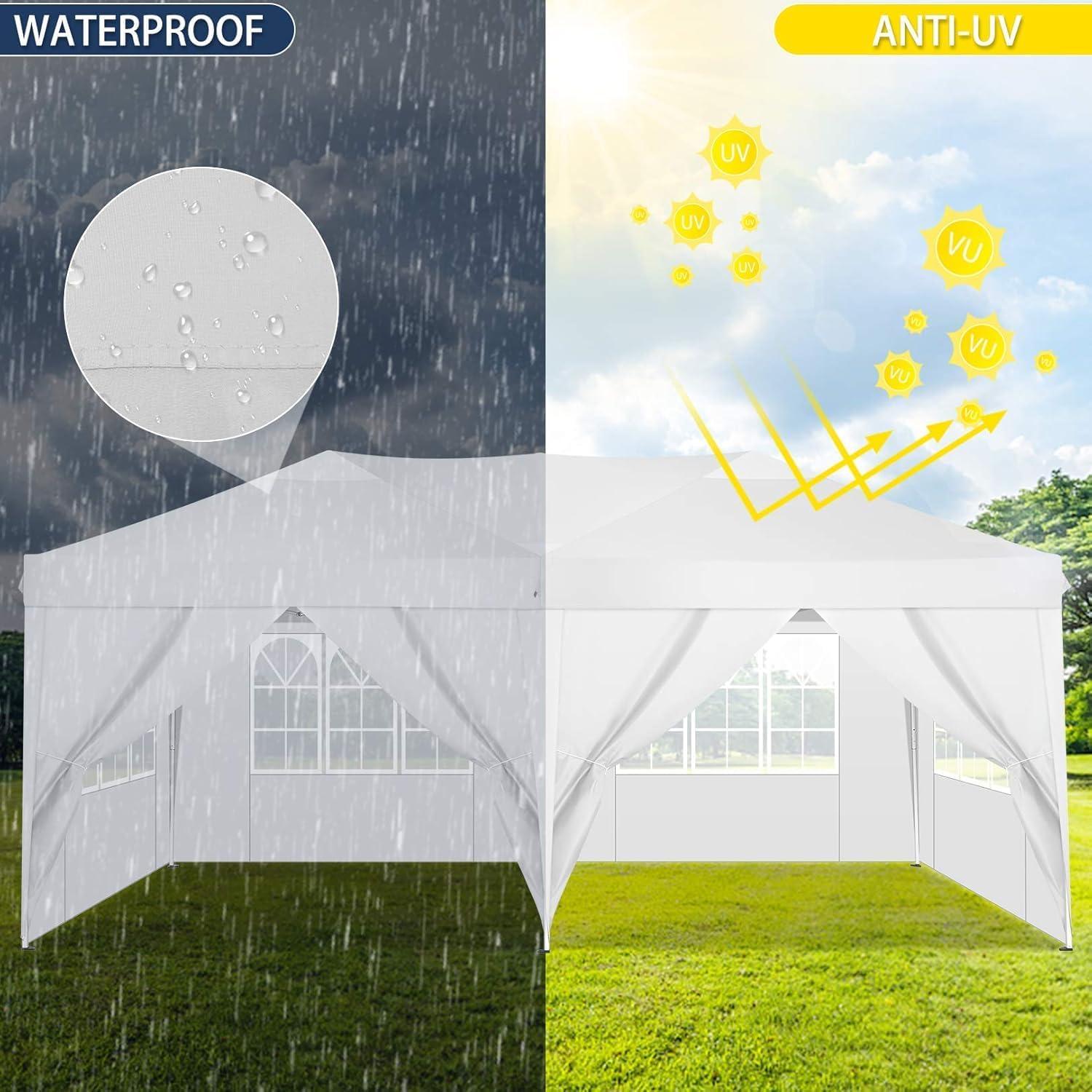 COBIZI Canopy 10x20 Pop Up Canopy Tent with 6 Sidewalls Party Tents for Parties Weddings Backyard Waterproof Canopy Outdoor Commercial Canopy Event Tent with Stakes, Ropes, White