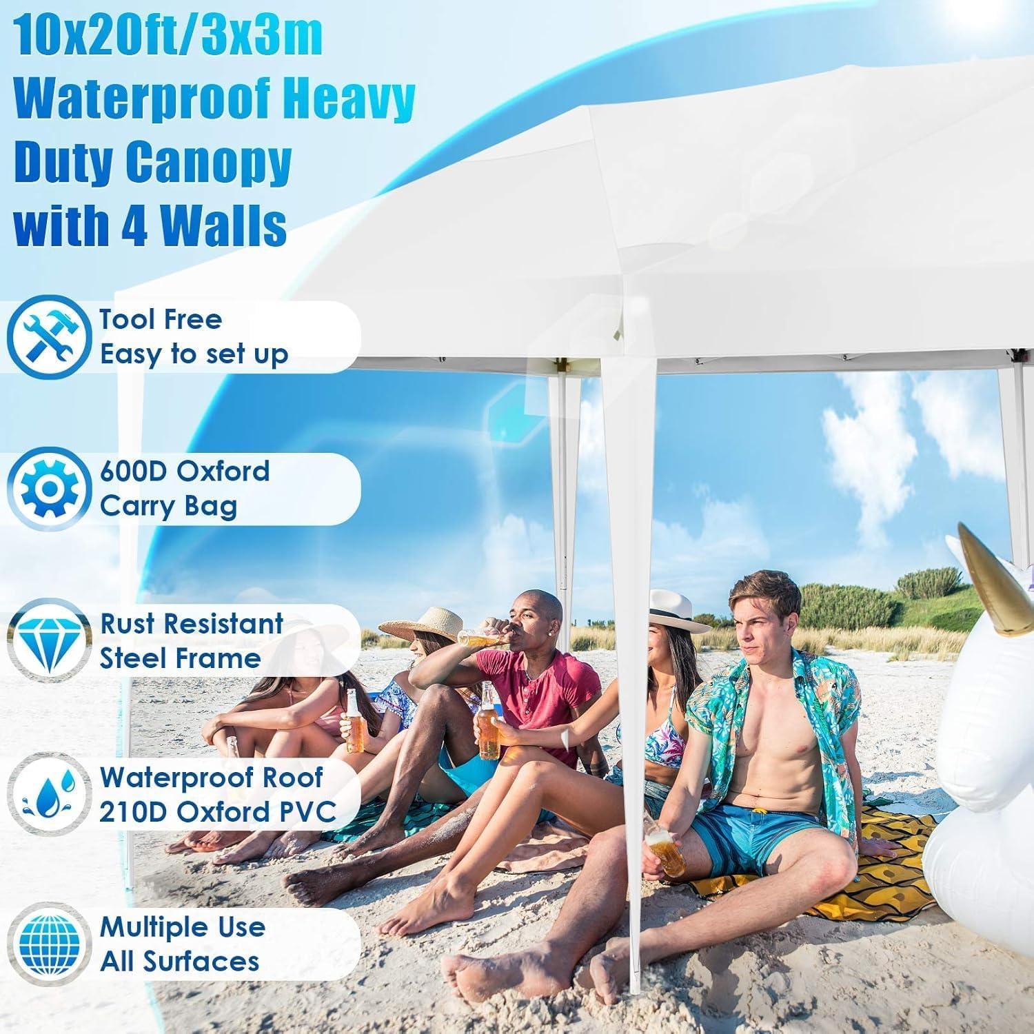 COBIZI Canopy 10x20 Pop Up Canopy Tent with 6 Sidewalls Party Tents for Parties Weddings Backyard Waterproof Canopy Outdoor Commercial Canopy Event Tent with Stakes, Ropes, White