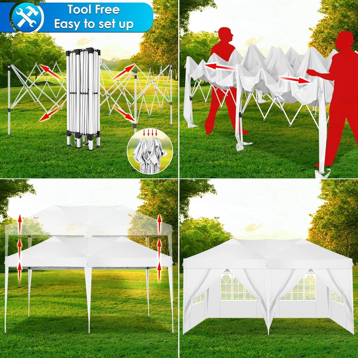 COBIZI Canopy 10x20 Pop Up Canopy Tent with 6 Sidewalls Party Tents for Parties Weddings Backyard Waterproof Canopy Outdoor Commercial Canopy Event Tent with Stakes, Ropes, White
