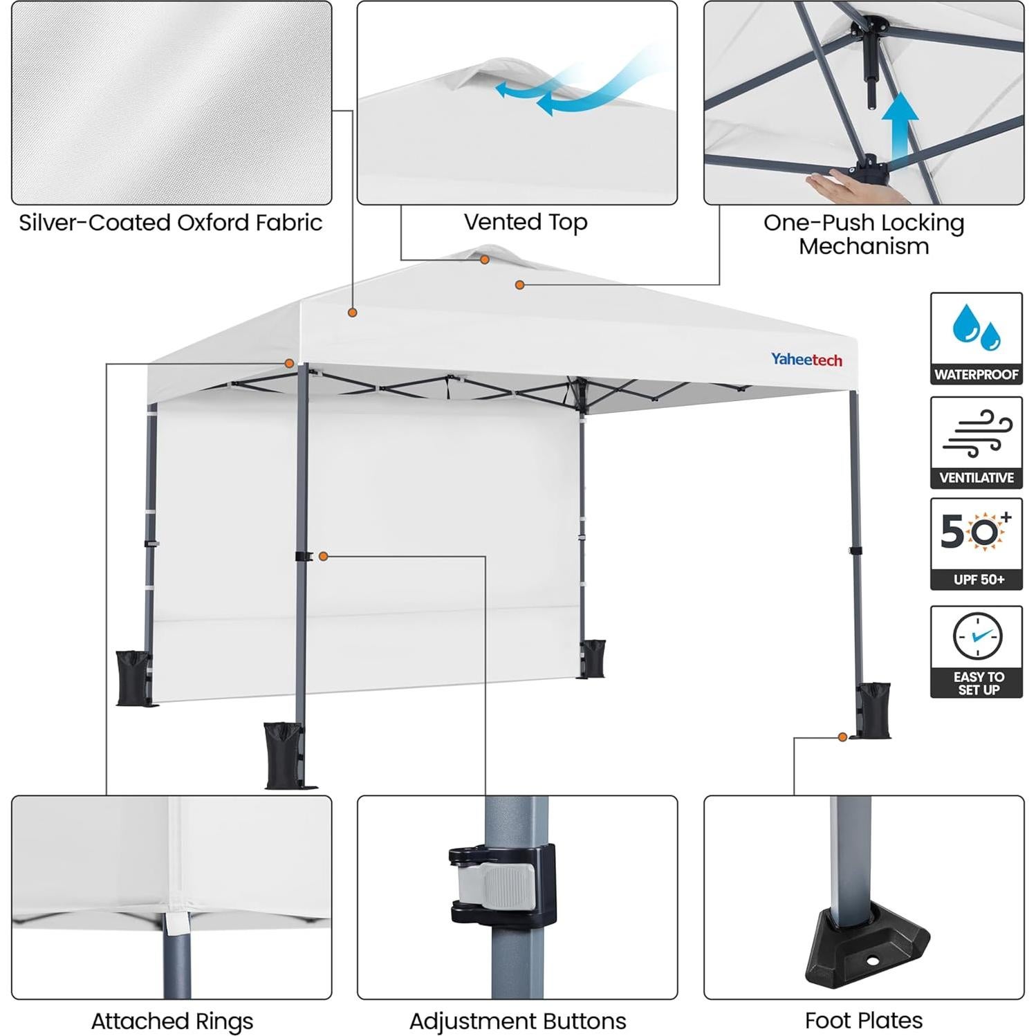 Yaheetech 10x10 FT Pop Up Canopy Tent with 4 Side Walls & One-Push Setup & Roller Bag, Outdoor Heavy-Duty Instant Event Tent for Garden/Wedding/Party, White