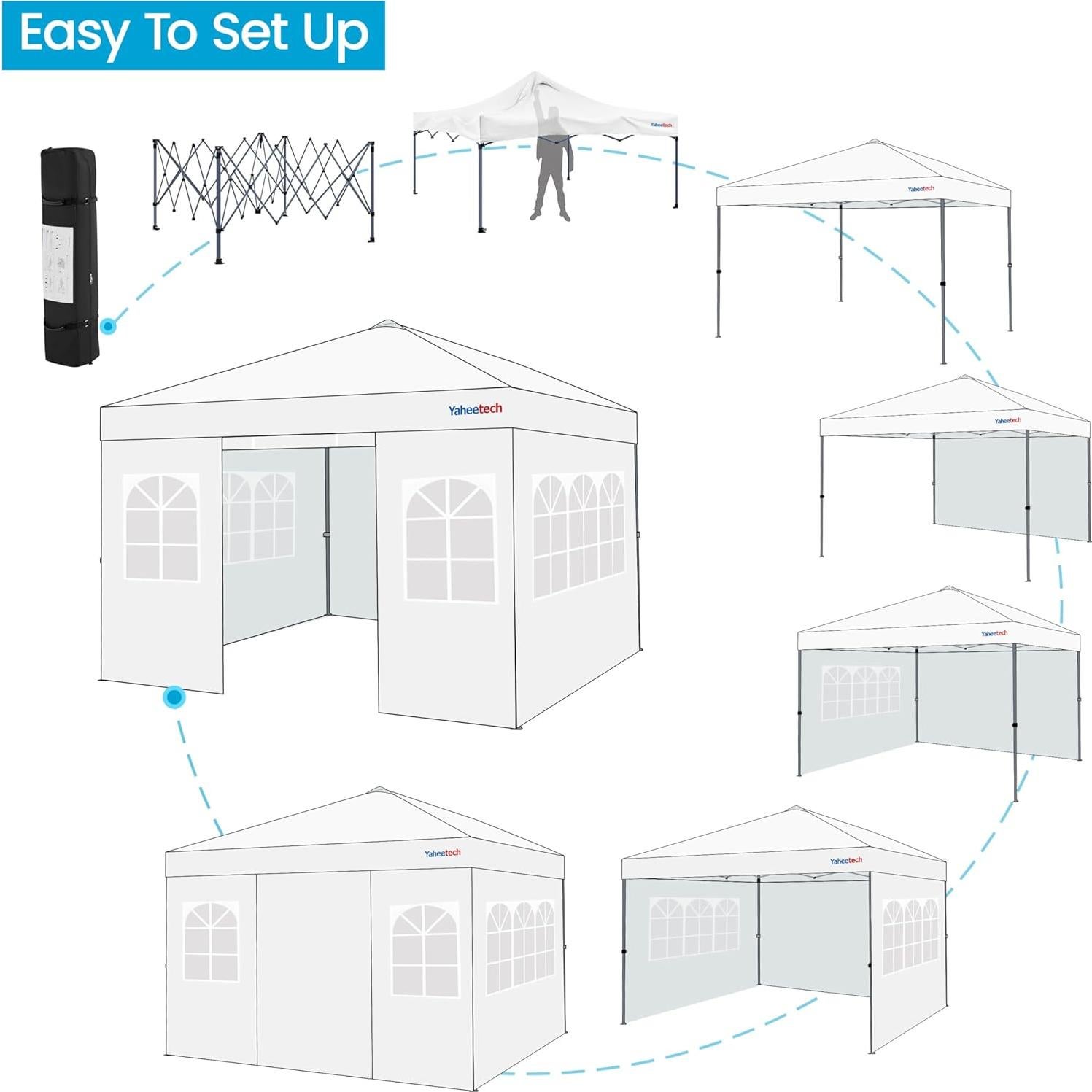 Yaheetech 10x10 FT Pop Up Canopy Tent with 4 Side Walls & One-Push Setup & Roller Bag, Outdoor Heavy-Duty Instant Event Tent for Garden/Wedding/Party, White