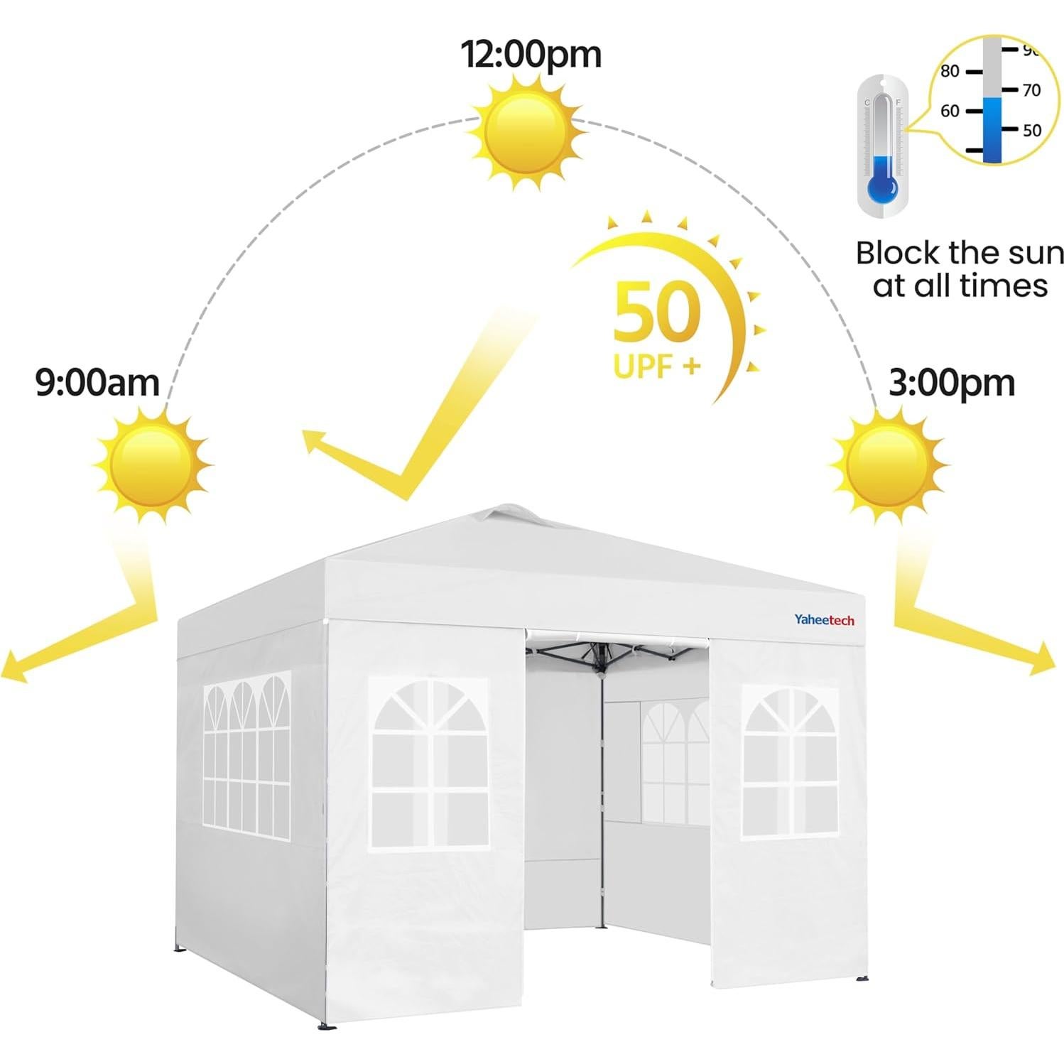Yaheetech 10x10 FT Pop Up Canopy Tent with 4 Side Walls & One-Push Setup & Roller Bag, Outdoor Heavy-Duty Instant Event Tent for Garden/Wedding/Party, White