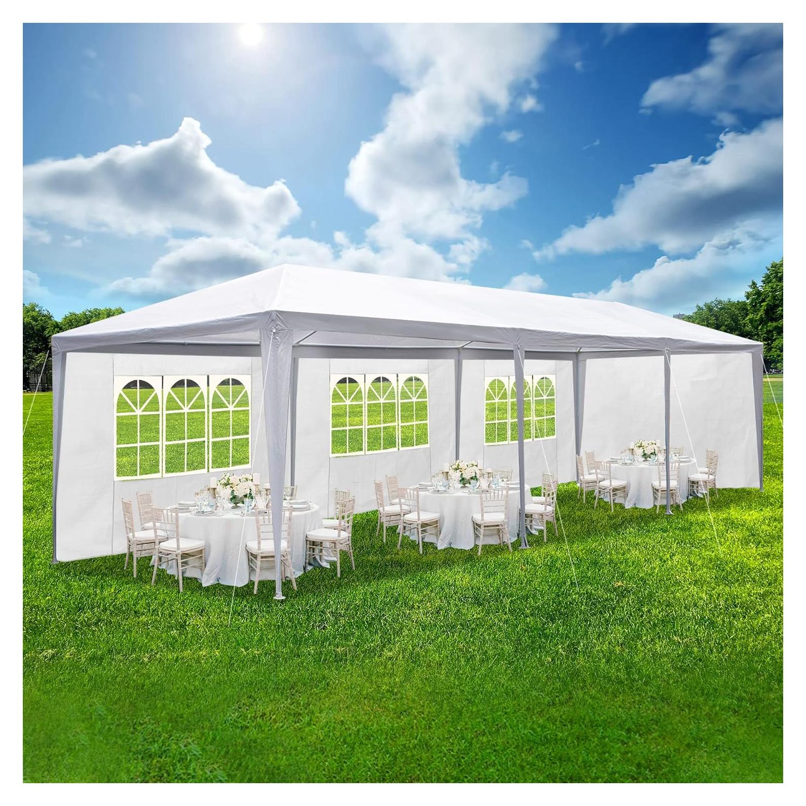 Smartxchoices 10' x 30' Outdoor Waterproof Gazebo Canopy Tent with Removable Sidewalls and Windows Heavy Duty Tent for Party Wedding Events Beach BBQ, White