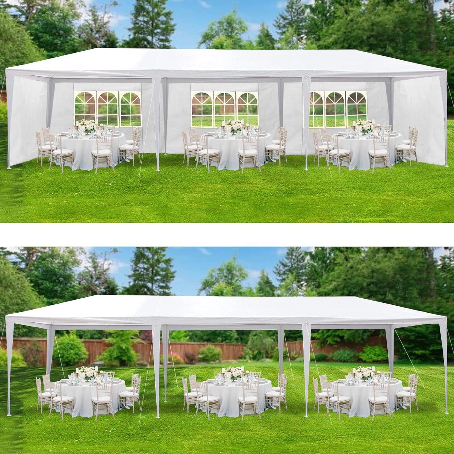 Smartxchoices 10' x 30' Outdoor Waterproof Gazebo Canopy Tent with Removable Sidewalls and Windows Heavy Duty Tent for Party Wedding Events Beach BBQ, White