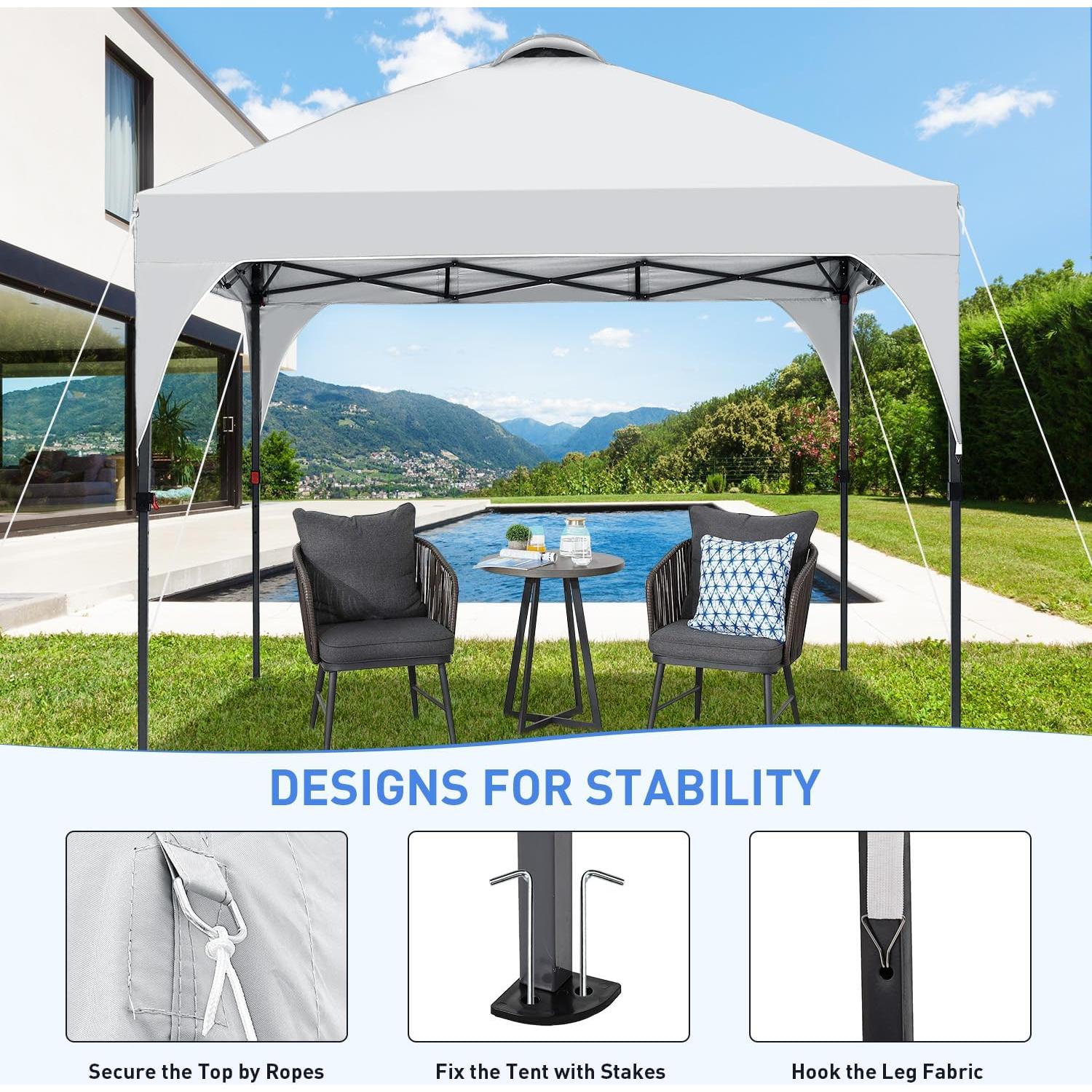 Pop Up Canopy, 10x10 FT Instant Outdoor Canopy Tent with Carrying Bag, 3 Adjustable Heights - Portable for Event, Parties, Camping and More Outdoor Activities