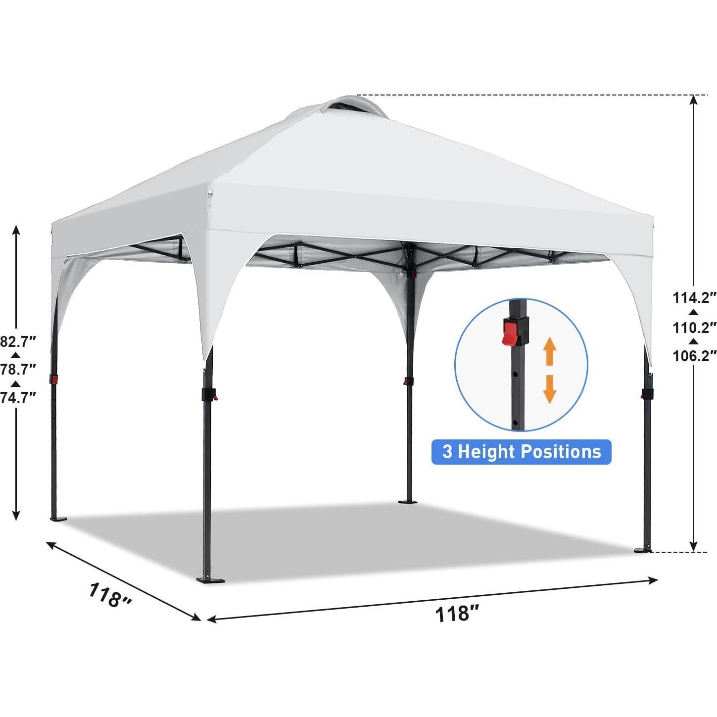 Pop Up Canopy, 10x10 FT Instant Outdoor Canopy Tent with Carrying Bag, 3 Adjustable Heights - Portable for Event, Parties, Camping and More Outdoor Activities