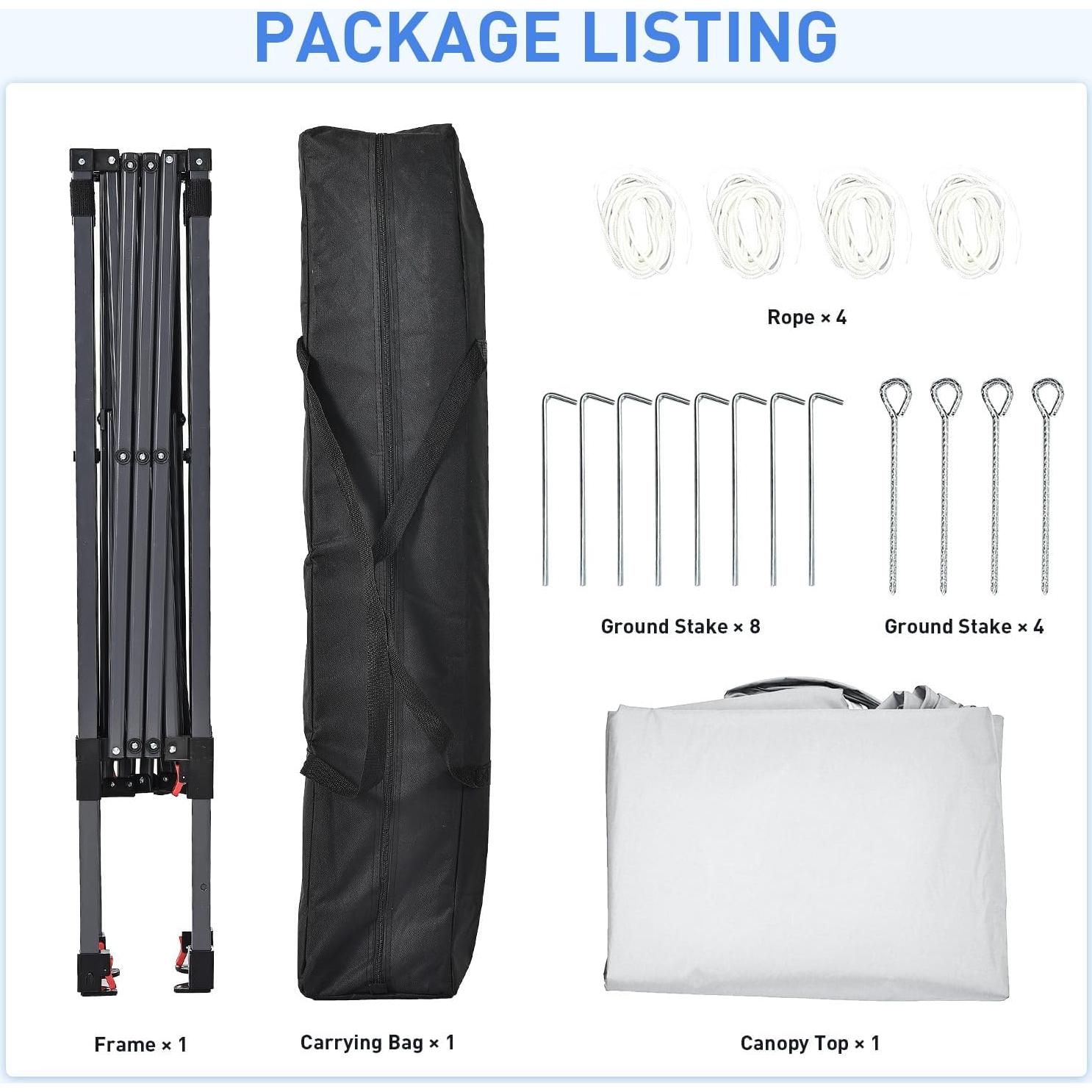 Pop Up Canopy, 10x10 FT Instant Outdoor Canopy Tent with Carrying Bag, 3 Adjustable Heights - Portable for Event, Parties, Camping and More Outdoor Activities