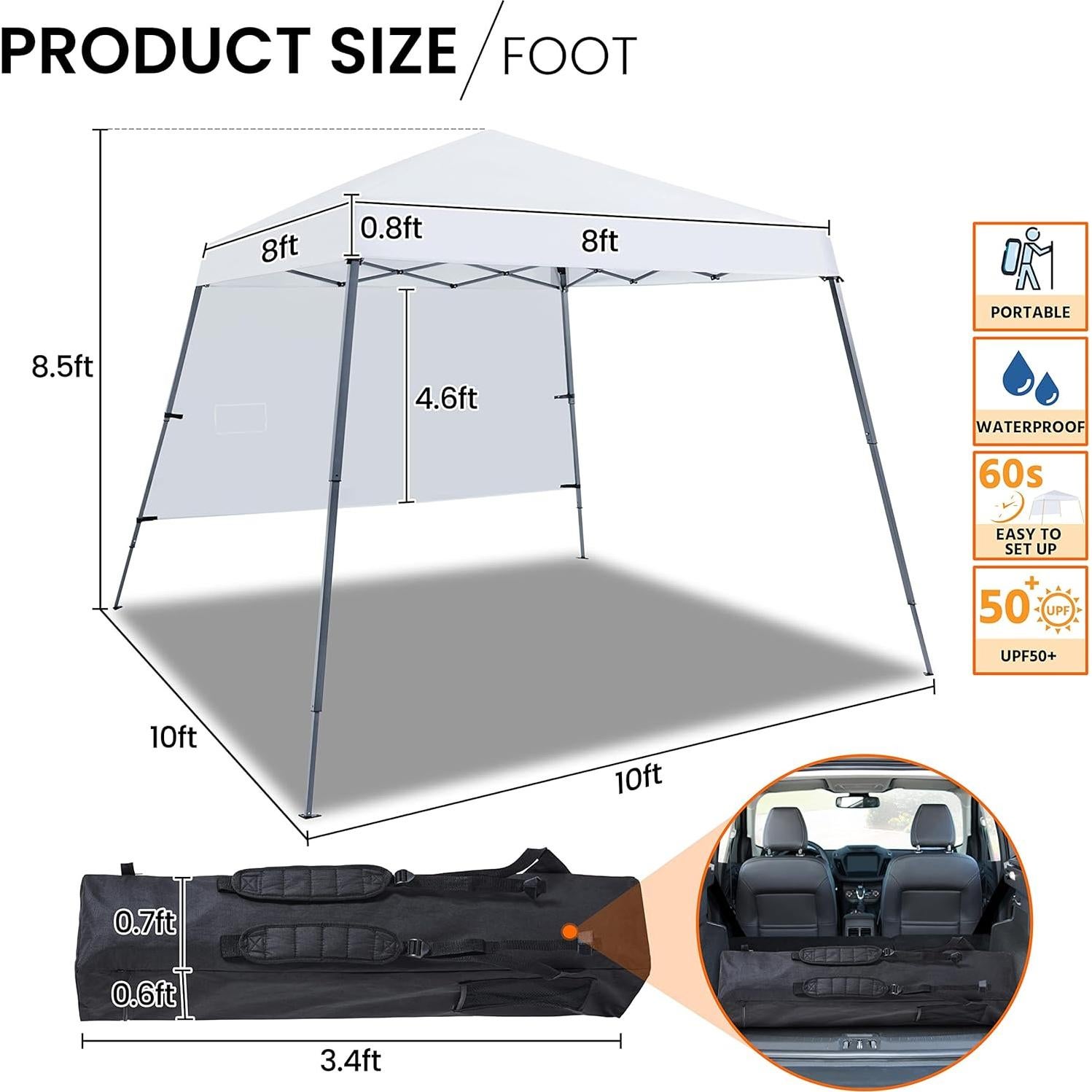 Carpa Plegable Pop Up Yaheetech 3.05x3.05m Blanca con Mochila