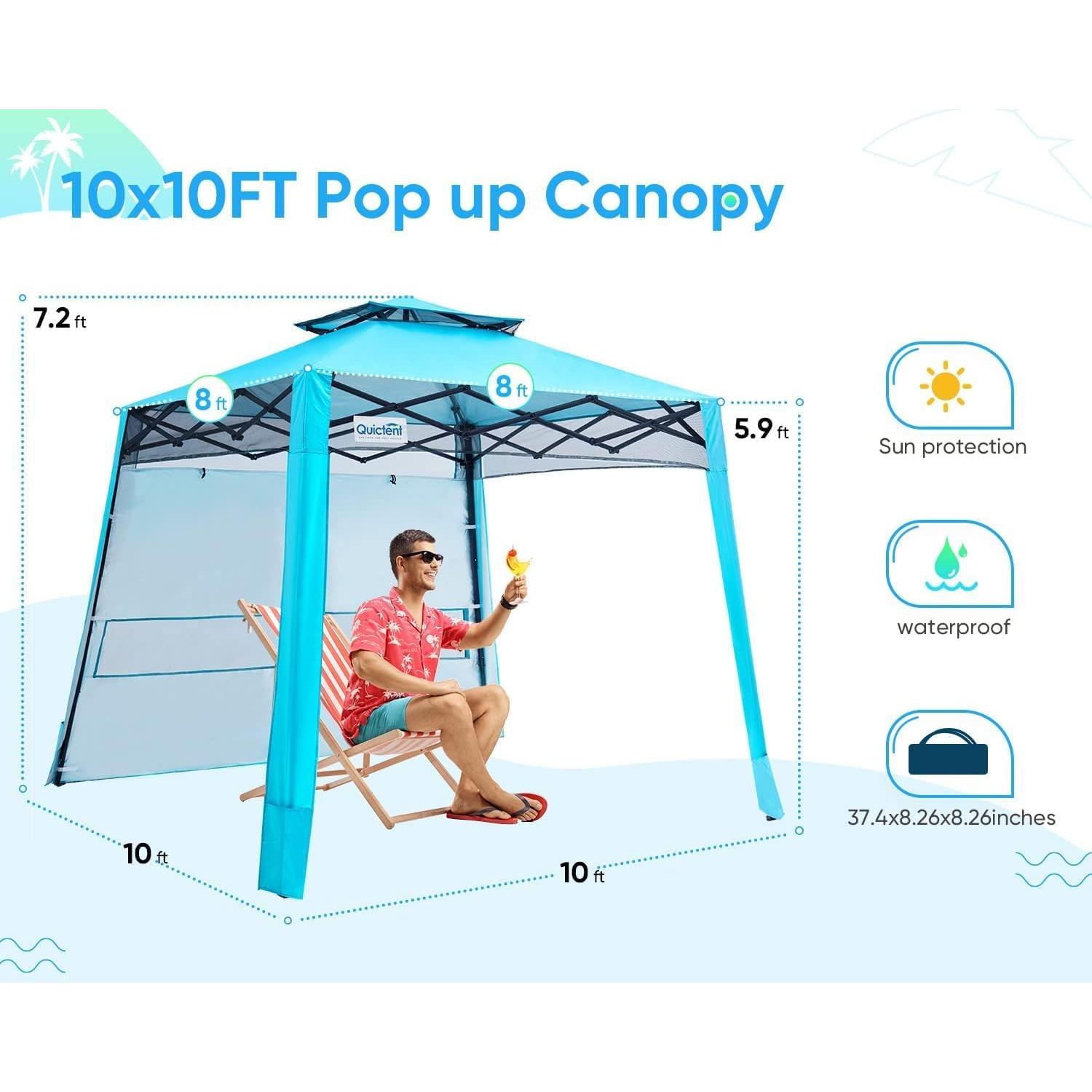 Quictent 10x10 Pop Up Canopy Tent Lightweight, Portable, and Versatile for Beach and Sporting Events with Sun Protection and Easy Setup