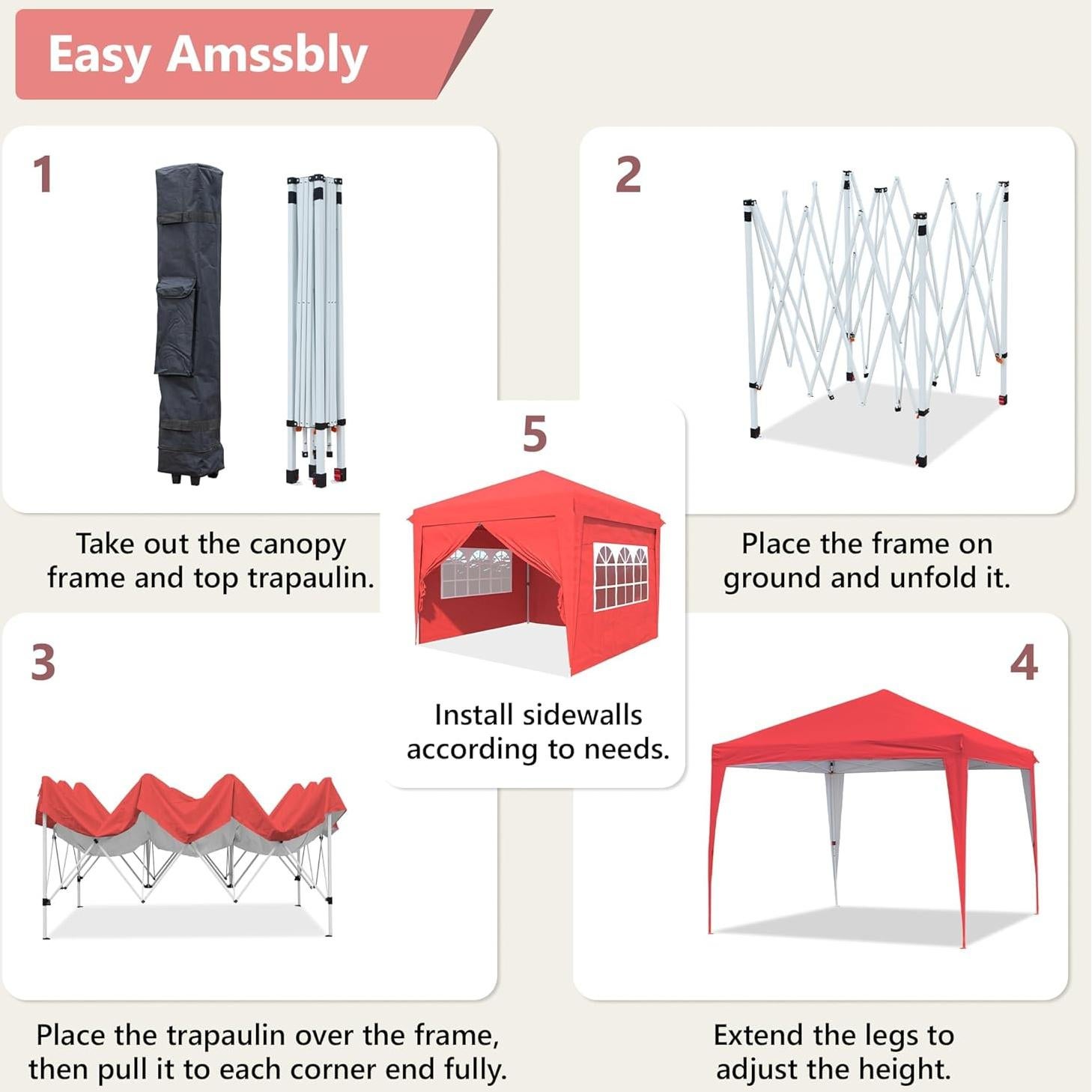 Carpa Plegable BUPPLEE 3x3m Impermeable con 4 Paredes y Ventanas