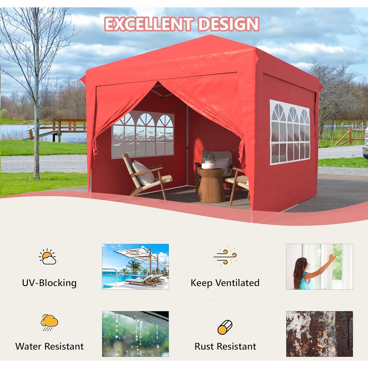 Carpa Plegable BUPPLEE 3x3m Impermeable con 4 Paredes y Ventanas