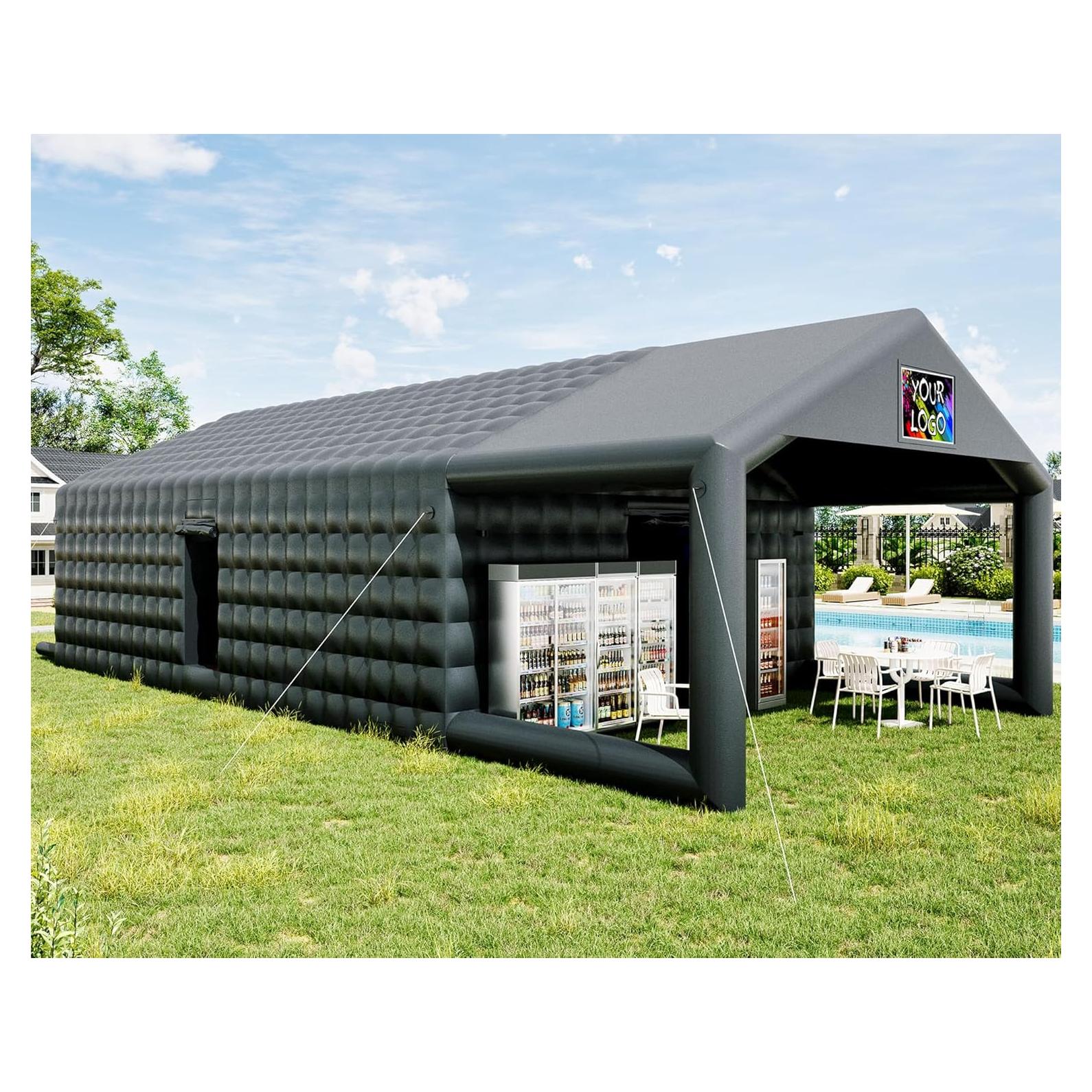 Albott 39x20x14 FT Large Black Inflatable Nightclub Tent for Adults with Pavilion Rest Area, Black Inflatable Night Club Gazebo with Dual Side Doors & Logo Area for Wedding, Birthday, Backyard Events