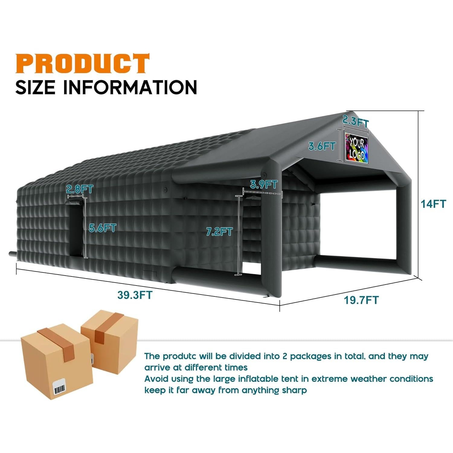 Albott 39x20x14 FT Large Black Inflatable Nightclub Tent for Adults with Pavilion Rest Area, Black Inflatable Night Club Gazebo with Dual Side Doors & Logo Area for Wedding, Birthday, Backyard Events