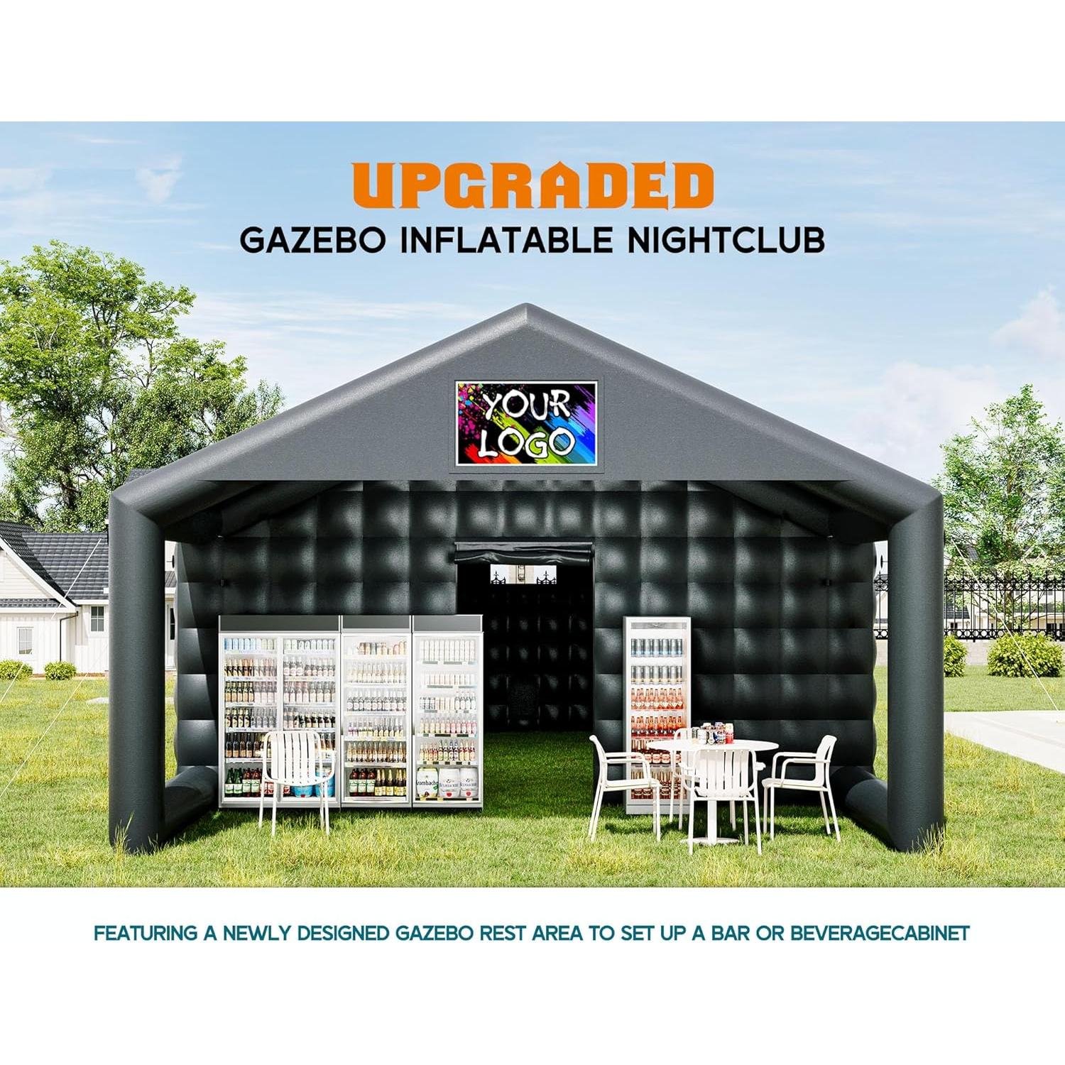 Albott 39x20x14 FT Large Black Inflatable Nightclub Tent for Adults with Pavilion Rest Area, Black Inflatable Night Club Gazebo with Dual Side Doors & Logo Area for Wedding, Birthday, Backyard Events