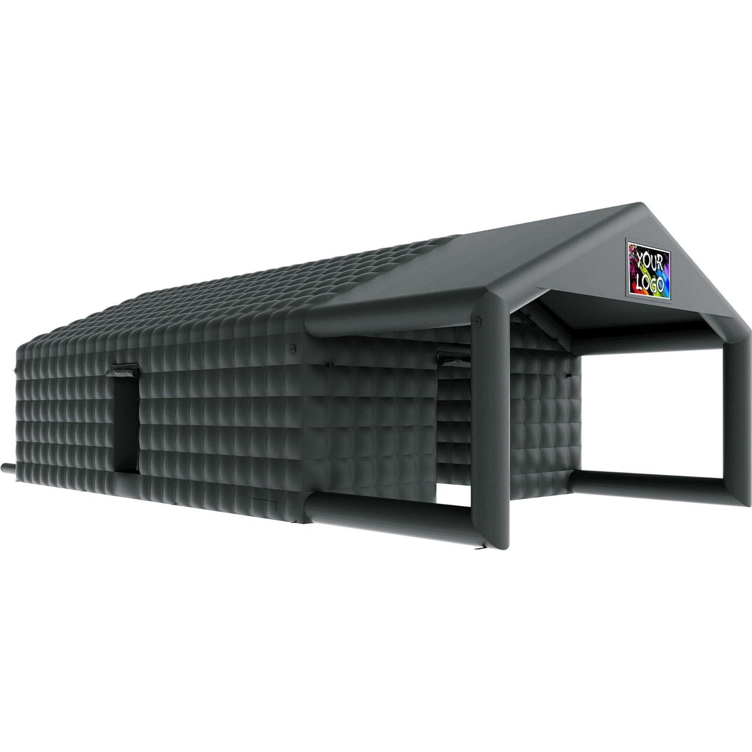 Albott 39x20x14 FT Large Black Inflatable Nightclub Tent for Adults with Pavilion Rest Area, Black Inflatable Night Club Gazebo with Dual Side Doors & Logo Area for Wedding, Birthday, Backyard Events