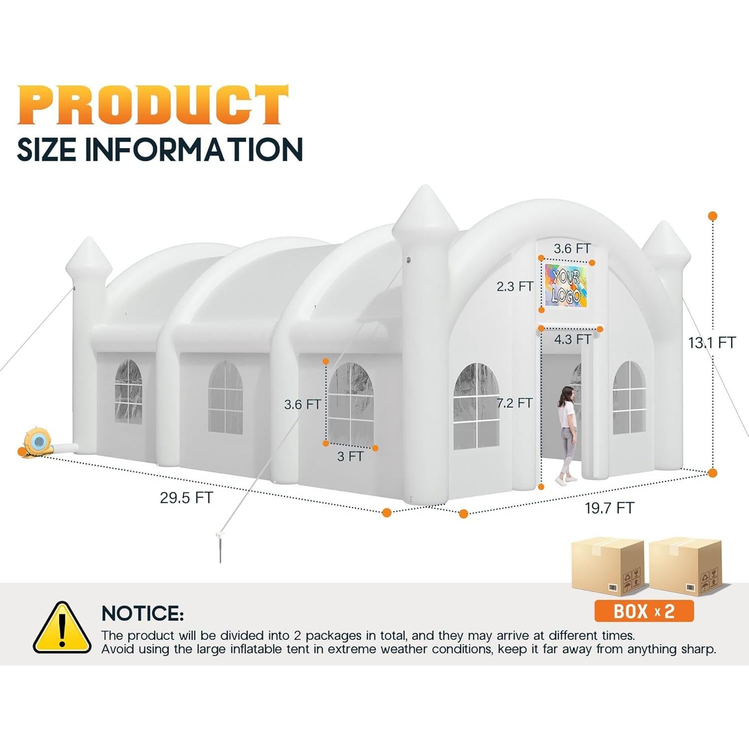 Albott 30x20x13 FT Commercial Inflatable Wedding Tent, 210D Oxford Fabric Portable Heavy Duty Party Tent with 2 Roll-Up Doors & 8 Sand Bags, Gazebo Event House for Wedding Birthday Backyard Party