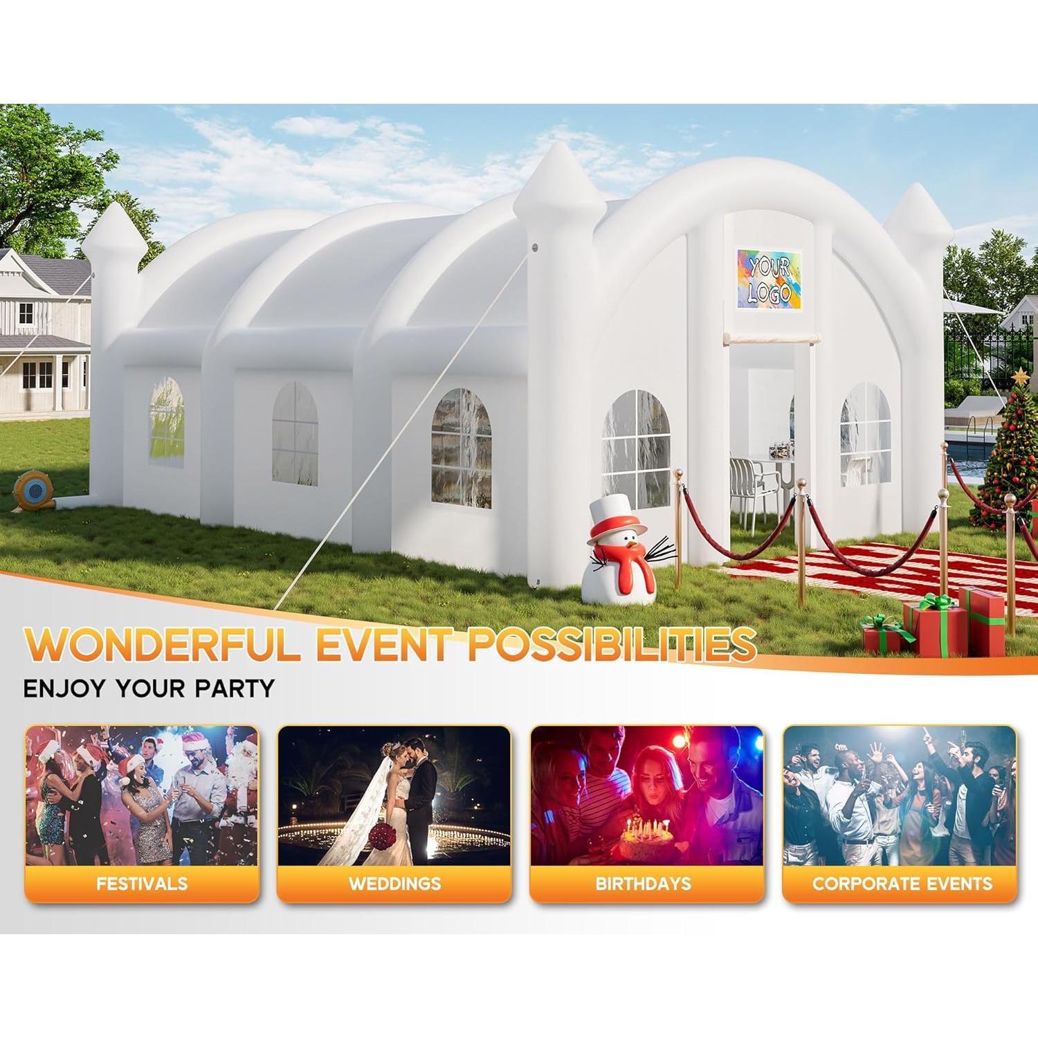 Albott 30x20x13 FT Commercial Inflatable Wedding Tent, 210D Oxford Fabric Portable Heavy Duty Party Tent with 2 Roll-Up Doors & 8 Sand Bags, Gazebo Event House for Wedding Birthday Backyard Party