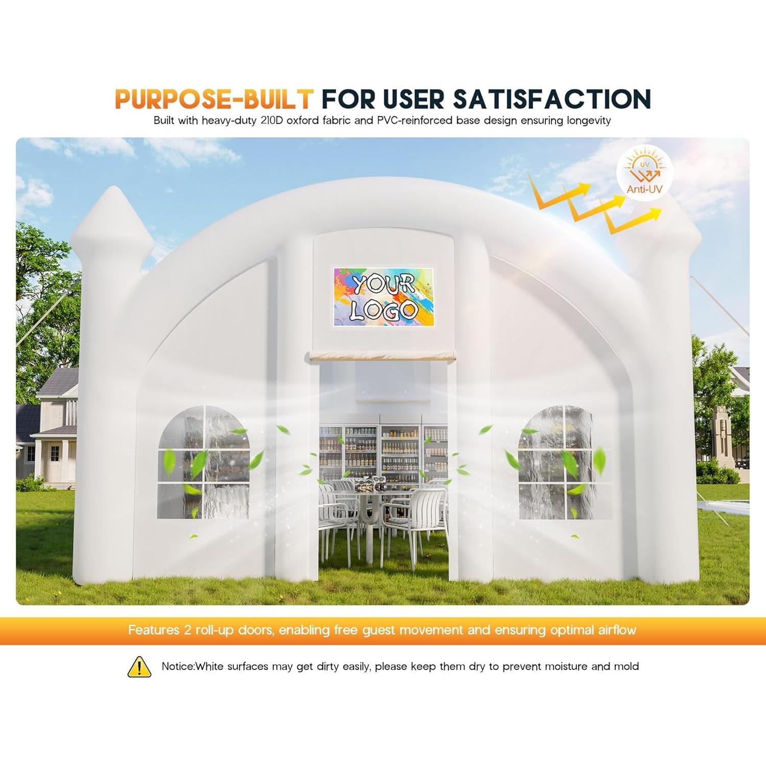 Albott 30x20x13 FT Commercial Inflatable Wedding Tent, 210D Oxford Fabric Portable Heavy Duty Party Tent with 2 Roll-Up Doors & 8 Sand Bags, Gazebo Event House for Wedding Birthday Backyard Party