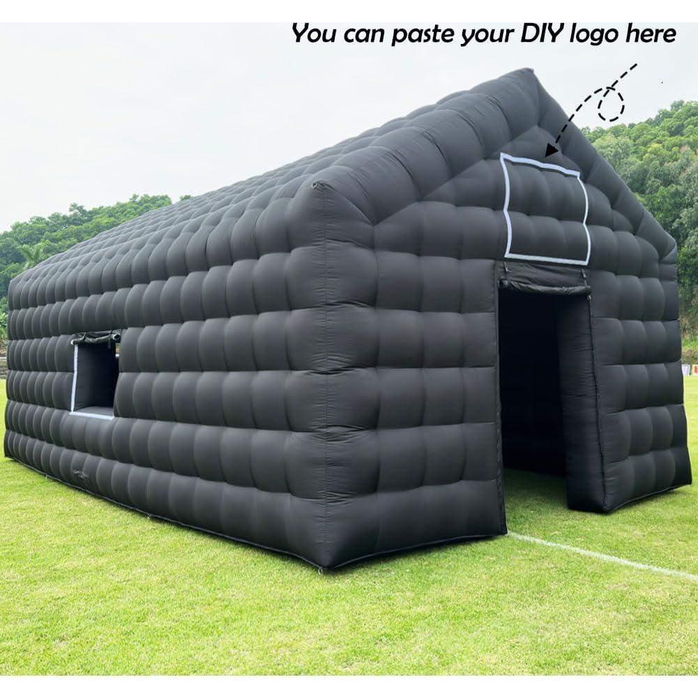 Inflatable Nightclub 29.5X16.5X14Ft Large Black Disco Cube Gazebo Event House with Logo Area & Blower Portable Inflatable Party Tent for Birthday, School Events, Backyard Party, Rental Business