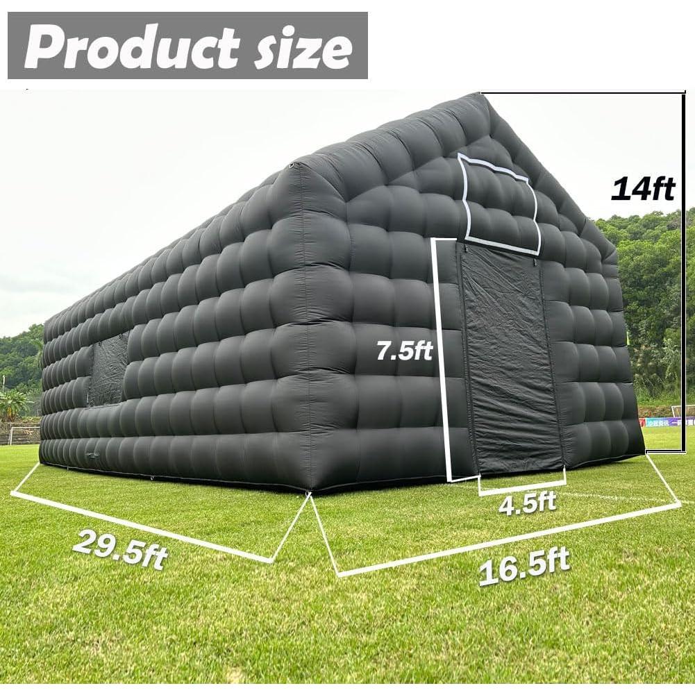 Inflatable Nightclub 29.5X16.5X14Ft Large Black Disco Cube Gazebo Event House with Logo Area & Blower Portable Inflatable Party Tent for Birthday, School Events, Backyard Party, Rental Business