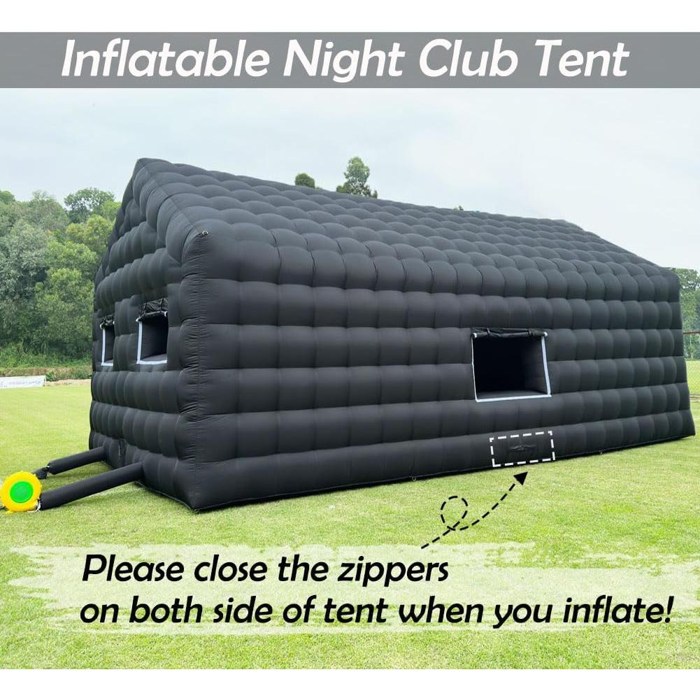 Inflatable Nightclub 29.5X16.5X14Ft Large Black Disco Cube Gazebo Event House with Logo Area & Blower Portable Inflatable Party Tent for Birthday, School Events, Backyard Party, Rental Business
