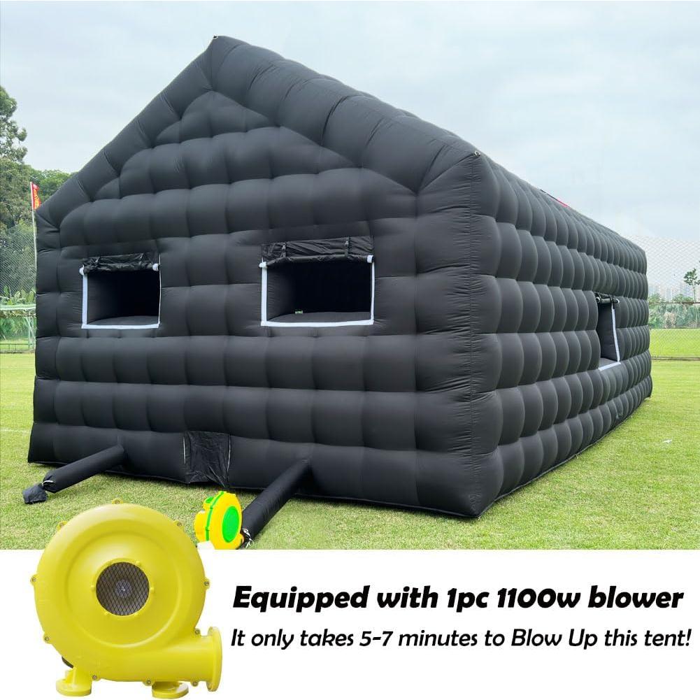 Inflatable Nightclub 29.5X16.5X14Ft Large Black Disco Cube Gazebo Event House with Logo Area & Blower Portable Inflatable Party Tent for Birthday, School Events, Backyard Party, Rental Business