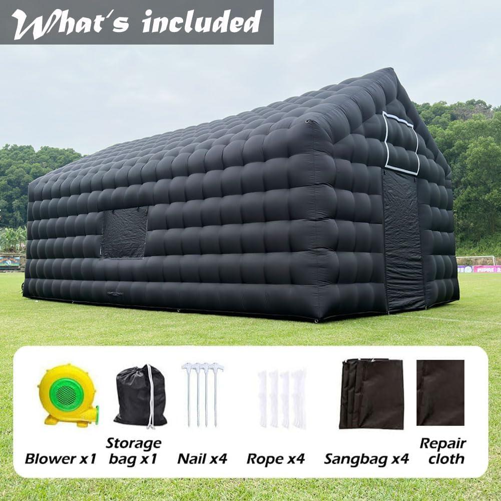 Inflatable Nightclub 29.5X16.5X14Ft Large Black Disco Cube Gazebo Event House with Logo Area & Blower Portable Inflatable Party Tent for Birthday, School Events, Backyard Party, Rental Business