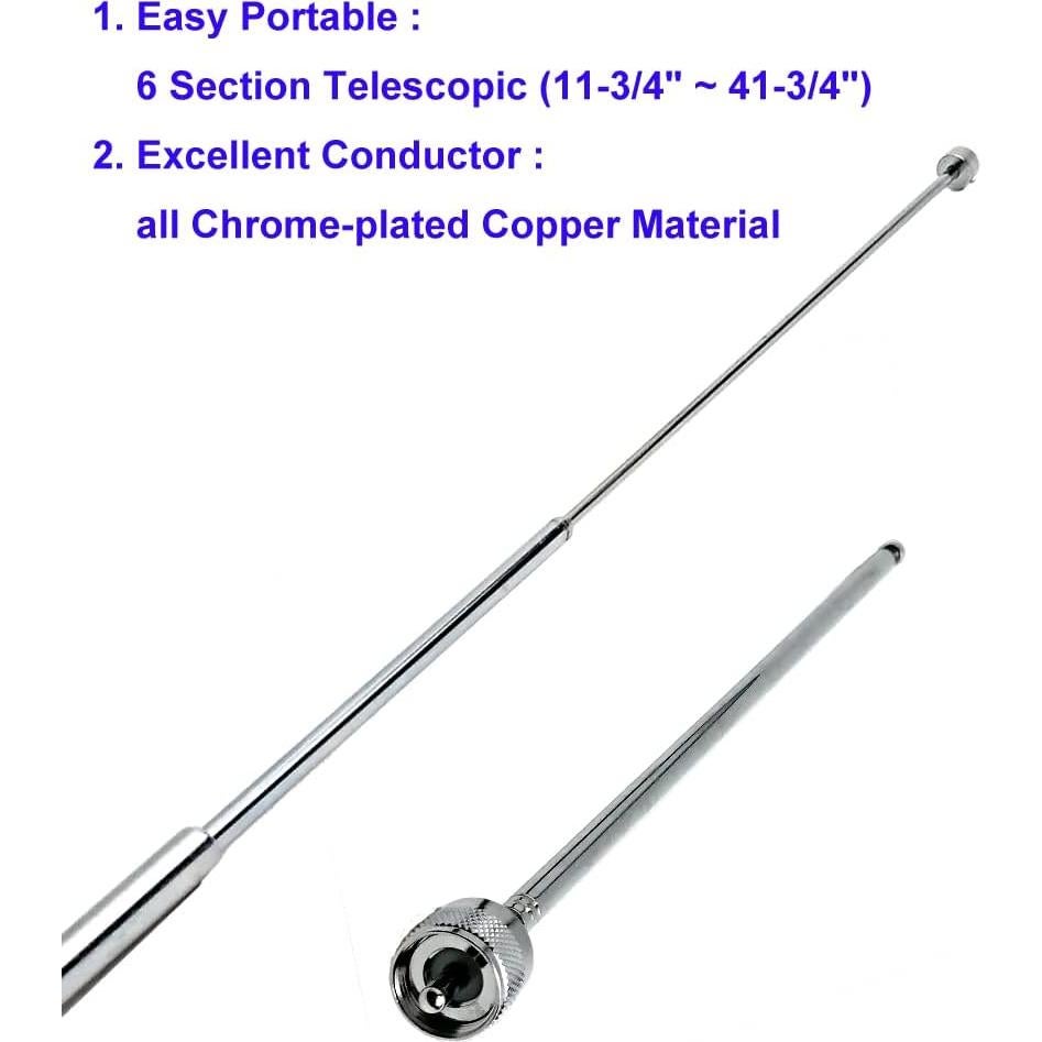 VHF UHF Foldable Telescopic Antenna 54~725 MHz, 6-Section PL-259 UHF Male Connector Aeria Handheld Antenna for Compatible Scanner Transceiver Ham Amateur Mobil Radio