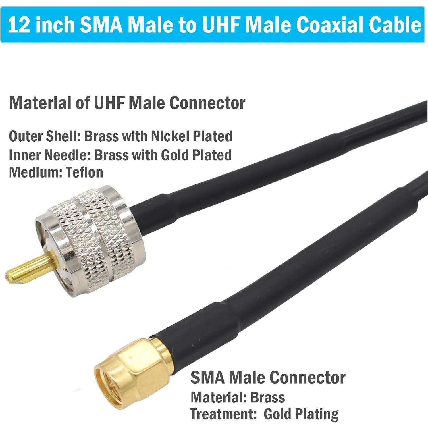 Cable Coaxial RG58 30.48 cm 2-Pack SMA a UHF y PL259
