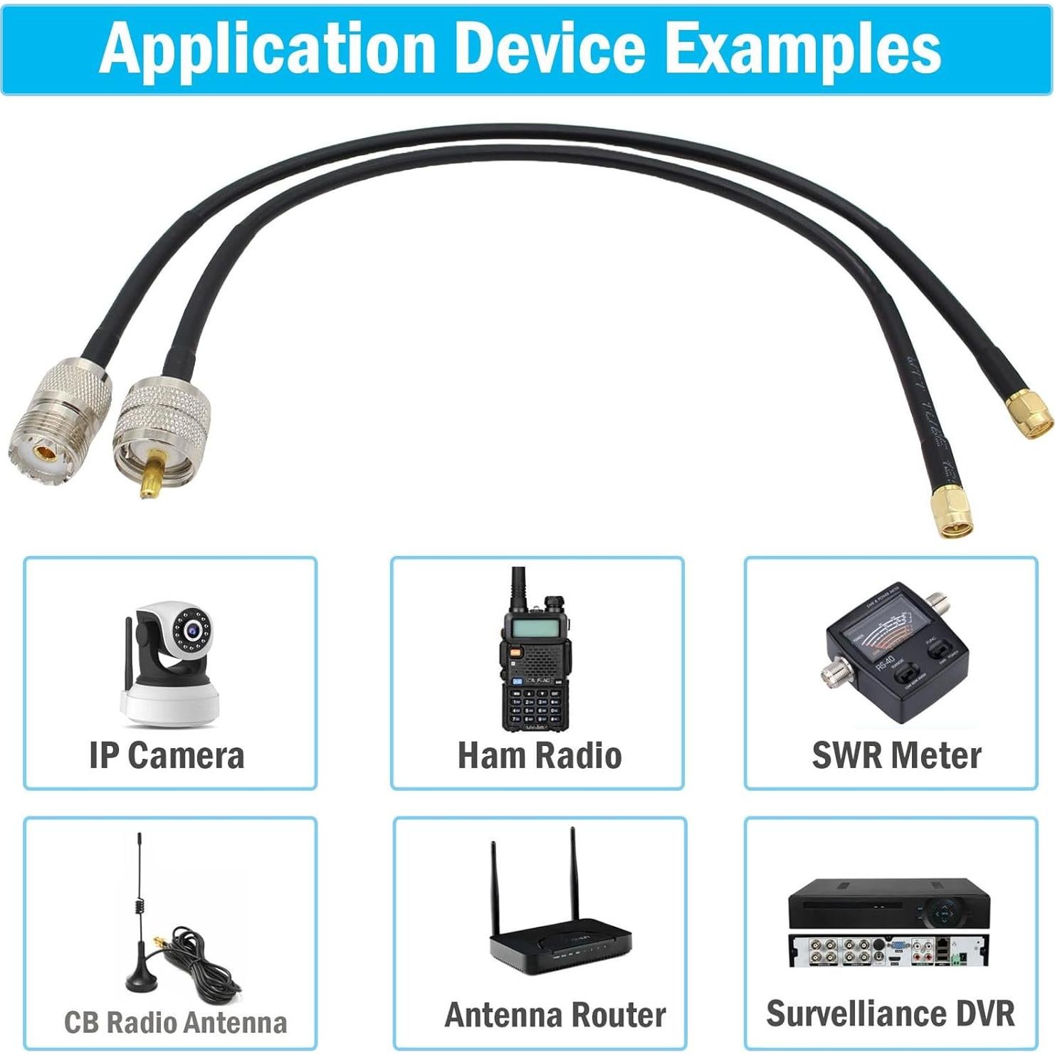 Cable Coaxial RG58 30.48 cm 2-Pack SMA a UHF y PL259