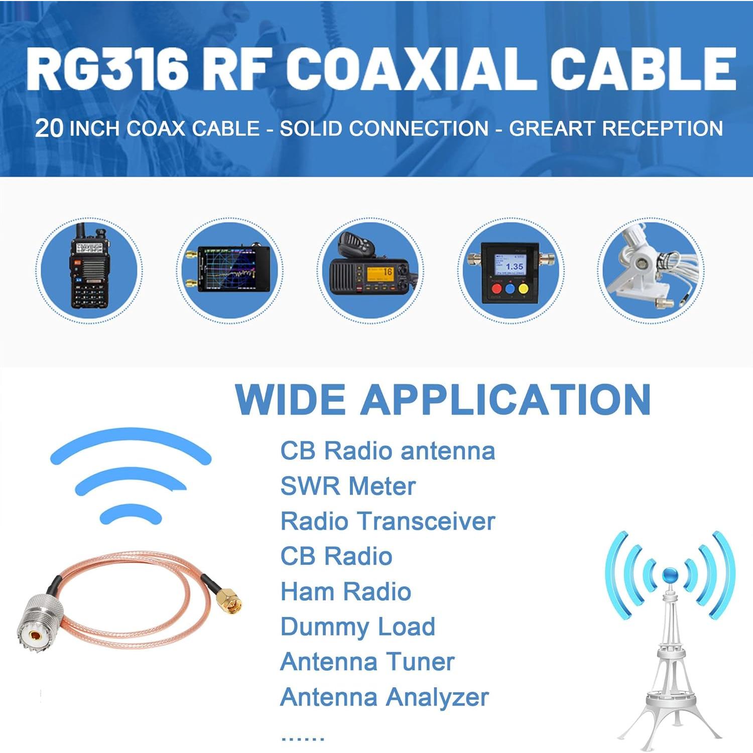 Cable Coaxial RG316 Anina 50.8 cm con 3 Adaptadores SMA-UHF