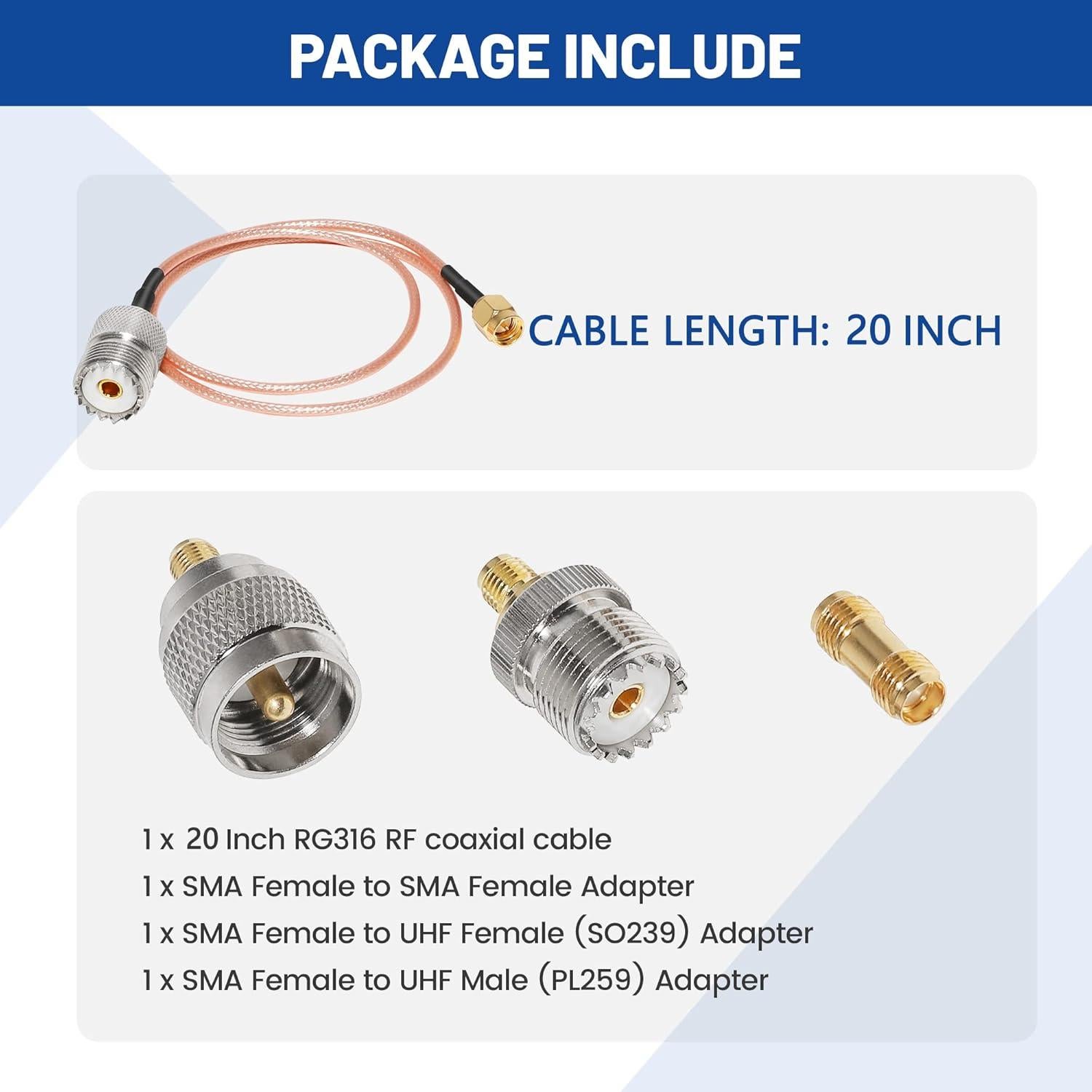 Cable Coaxial RG316 Anina 50.8 cm con 3 Adaptadores SMA-UHF