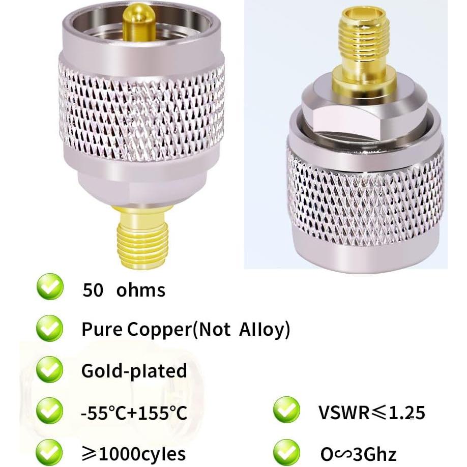 Adaptador Coaxial SMA Femenino a UHF Masculino 2PCS