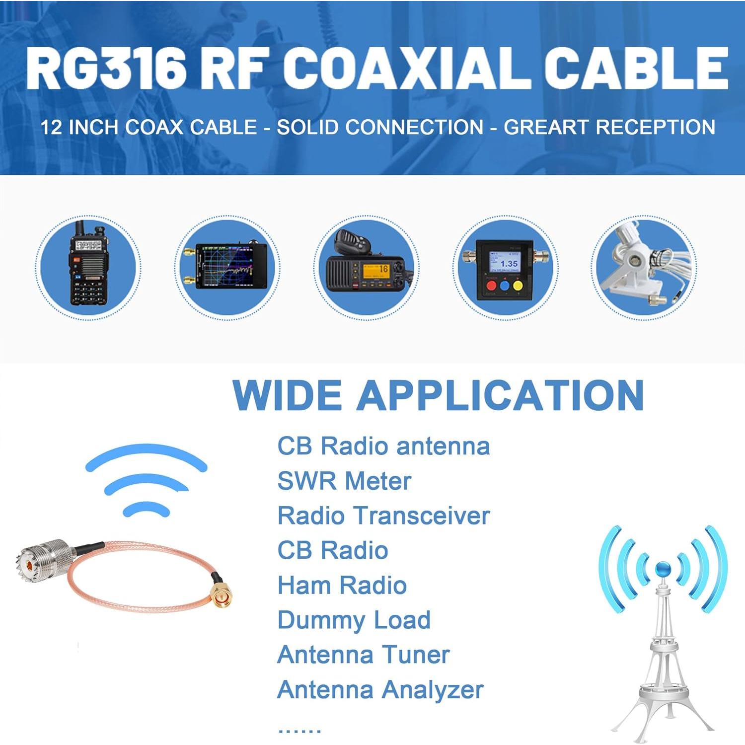 Cable Coaxial RF RG316 Anina 30.48 cm con 3 Adaptadores SMA-UHF