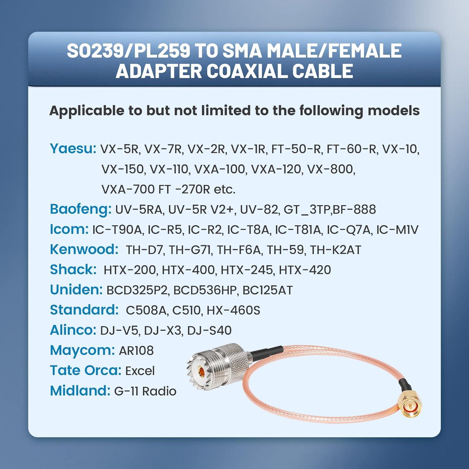 Cable Coaxial RF RG316 Anina 30.48 cm con 3 Adaptadores SMA-UHF