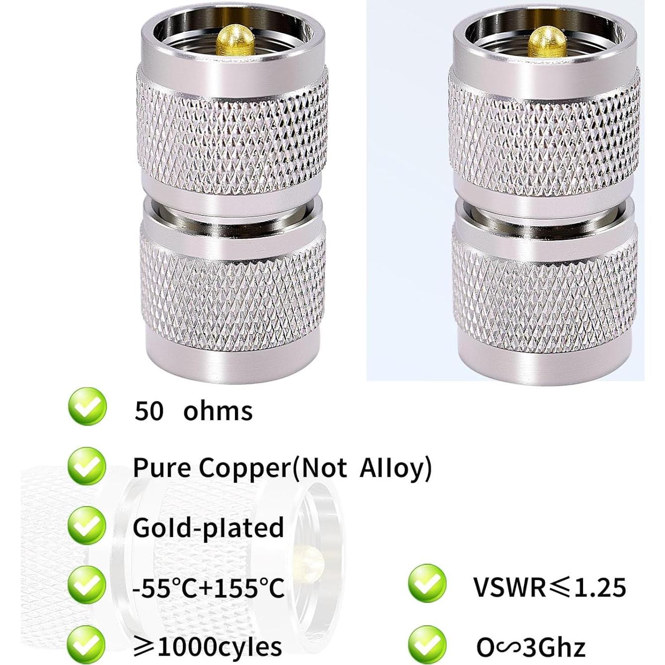 Adaptador UHF macho a UHF macho 2PCS CNARIO 50 Ohm