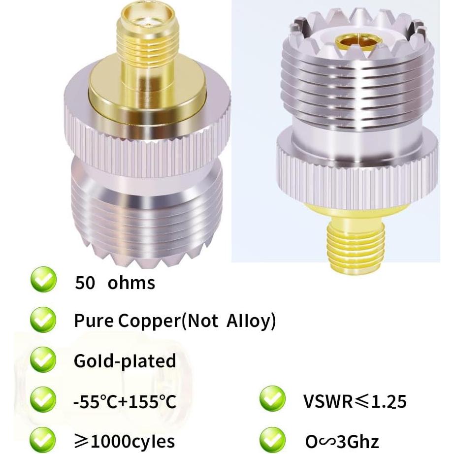 CNARIO PL259 Female to SMA Female, SO239 to SMA CB Antenna Connector, Low Loss for CB Radio/Handheld Ham Radio Antenna/Walkie Talkie/Amateur Radio 2PCS