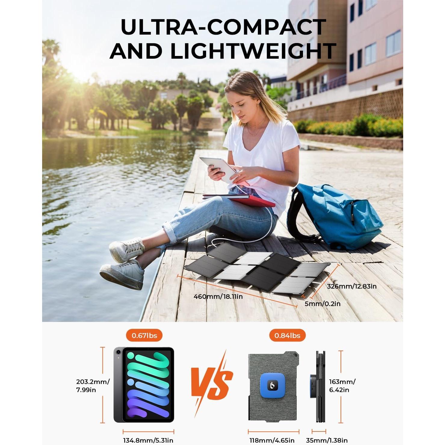 Cargador Solar Portátil BigBlue 25W Plegable IP68 USB-A/C