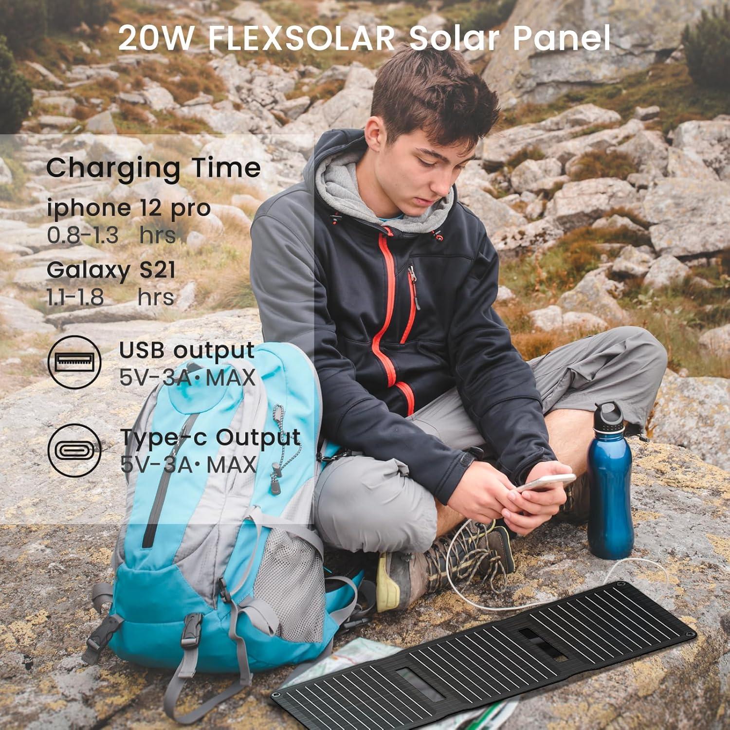 Panel Solar Portátil FlexSolar 20W Plegable USB A/C Impermeable