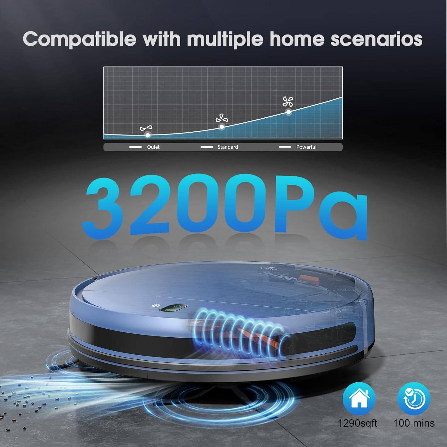 Robot Vacuum and Mop, 2-in-1 Robotic Vacuums Cleaner with Smart Max Strong Suction, WiFi/App/Alexa Voice Control, Obstacle Avoidance, for Pet Hair, Carpets and More - Blue