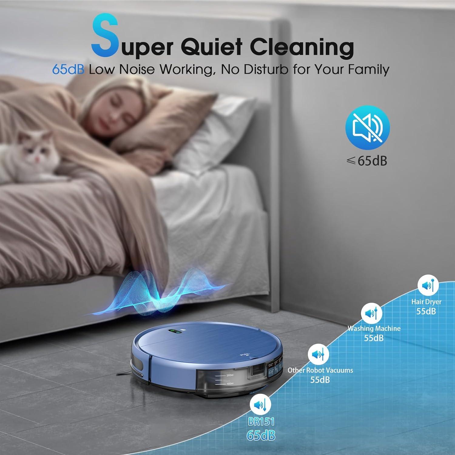 Robot Vacuum and Mop, 2-in-1 Robotic Vacuums Cleaner with Smart Max Strong Suction, WiFi/App/Alexa Voice Control, Obstacle Avoidance, for Pet Hair, Carpets and More - Blue