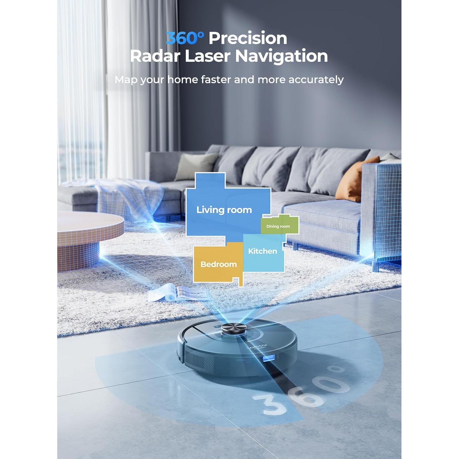 Robot Vacuum and Mop Combo, 5000Pa Robot Vacuum Cleaner with LIDAR Navigation, 3 in 1 Robot Vacuum Mop with Auto Carpet Boost, Self Charging, App/Voice Control, Ideal for Pet Hair,5 Maps