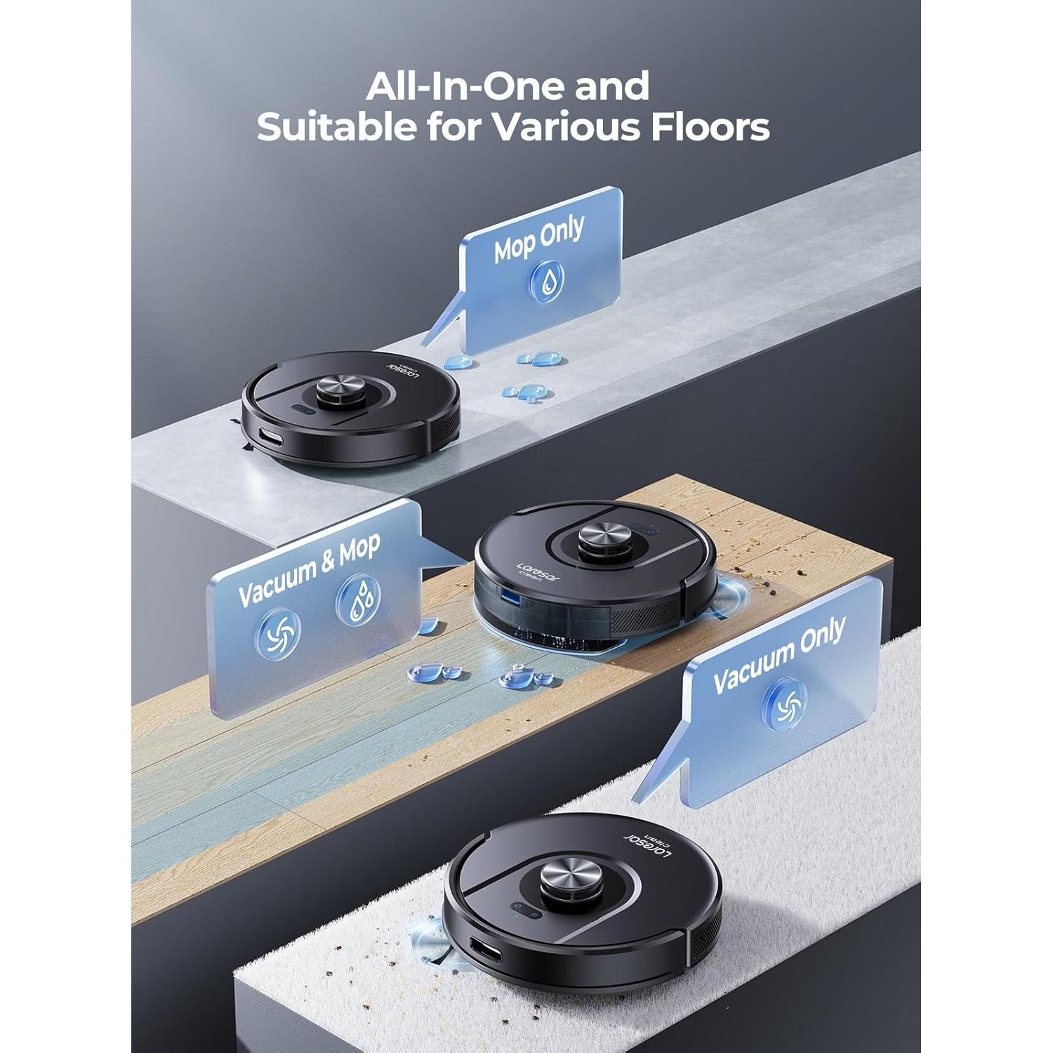 Robot Vacuum and Mop Combo, 5000Pa Robot Vacuum Cleaner with LIDAR Navigation, 3 in 1 Robot Vacuum Mop with Auto Carpet Boost, Self Charging, App/Voice Control, Ideal for Pet Hair,5 Maps